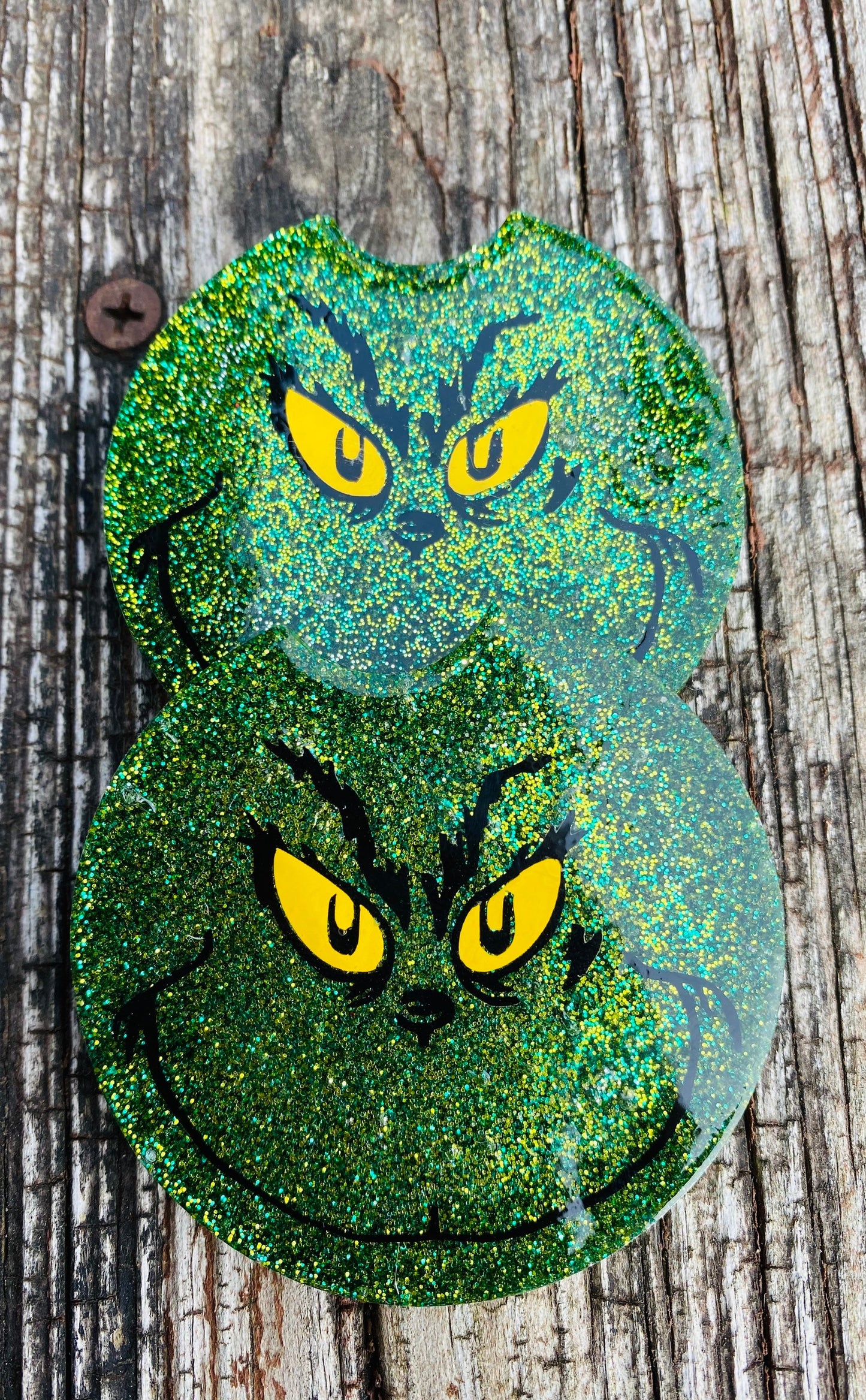 Car coasters, set of 2, grinch car coasters, Christmas car coasters, car accessories,glitter car coasters, holiday car coasters, mean one