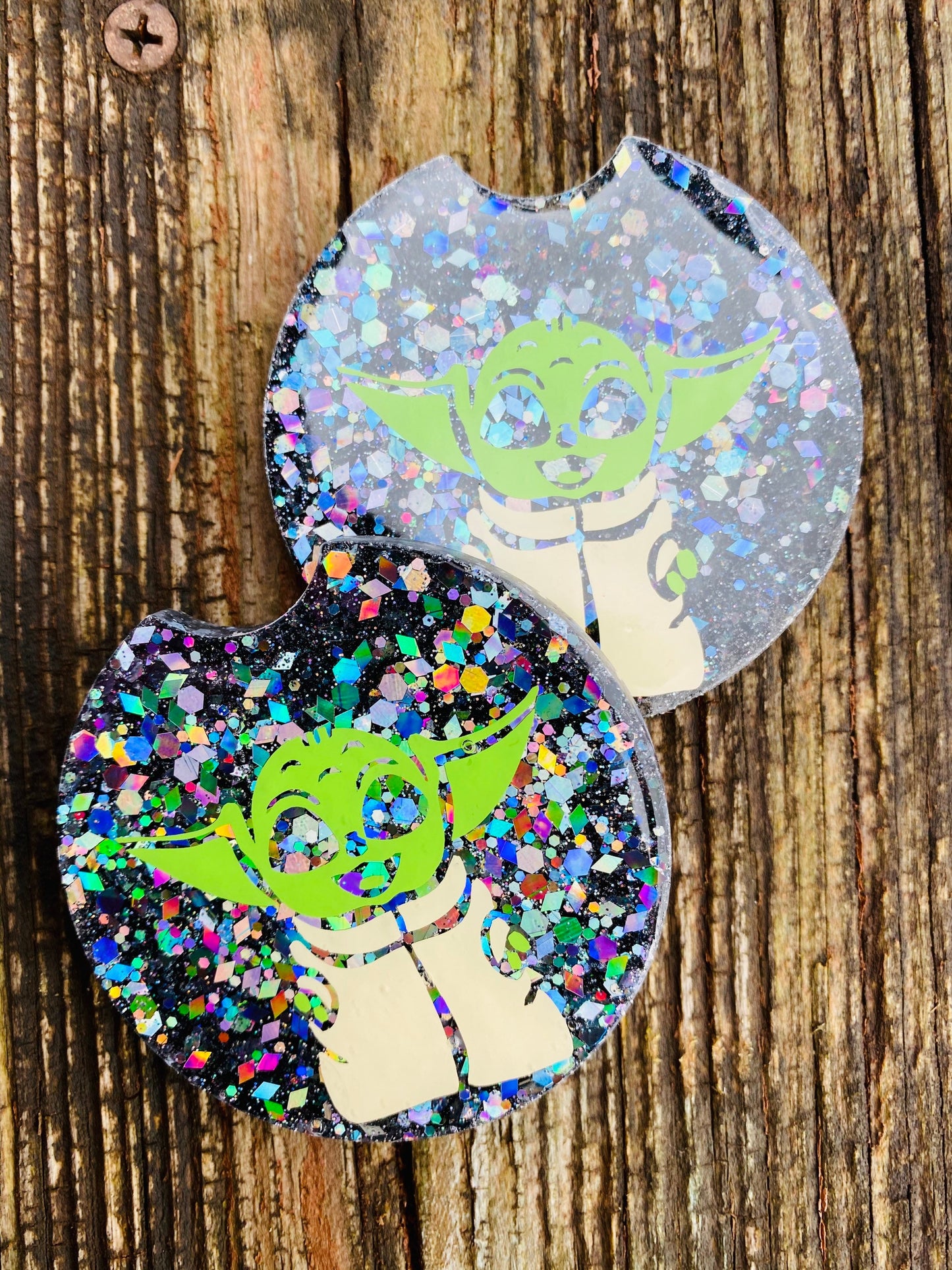 Car coasters, set of 2, baby yoda coasters, Star Wars , car accessories, car accessory, glitter car coasters, Valentines, Valentines gift