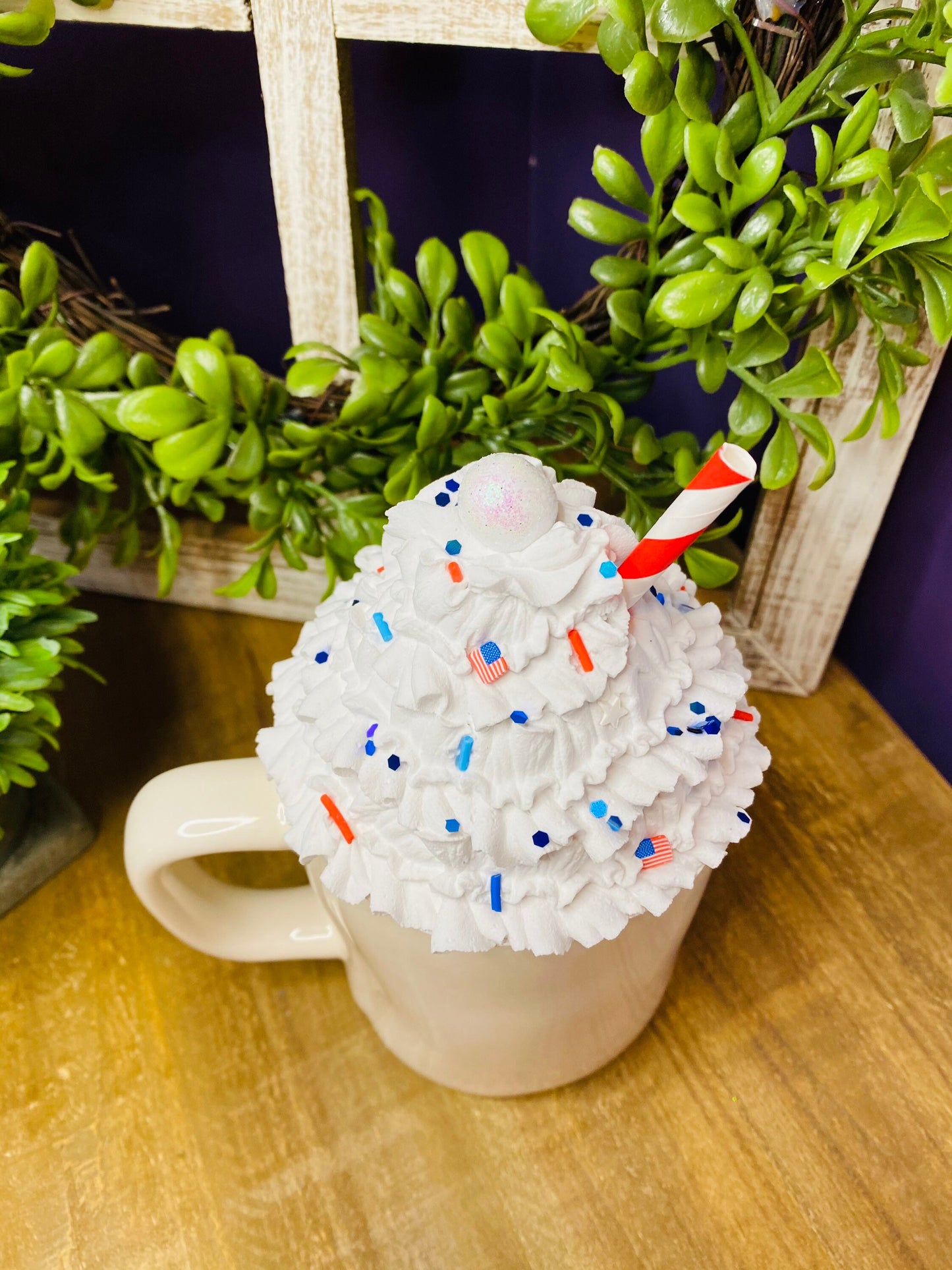Patriotic mug topper, faux patriotic mug topper, gift for mom, tiered tray decor, red white and blue decor, 4th of July decor