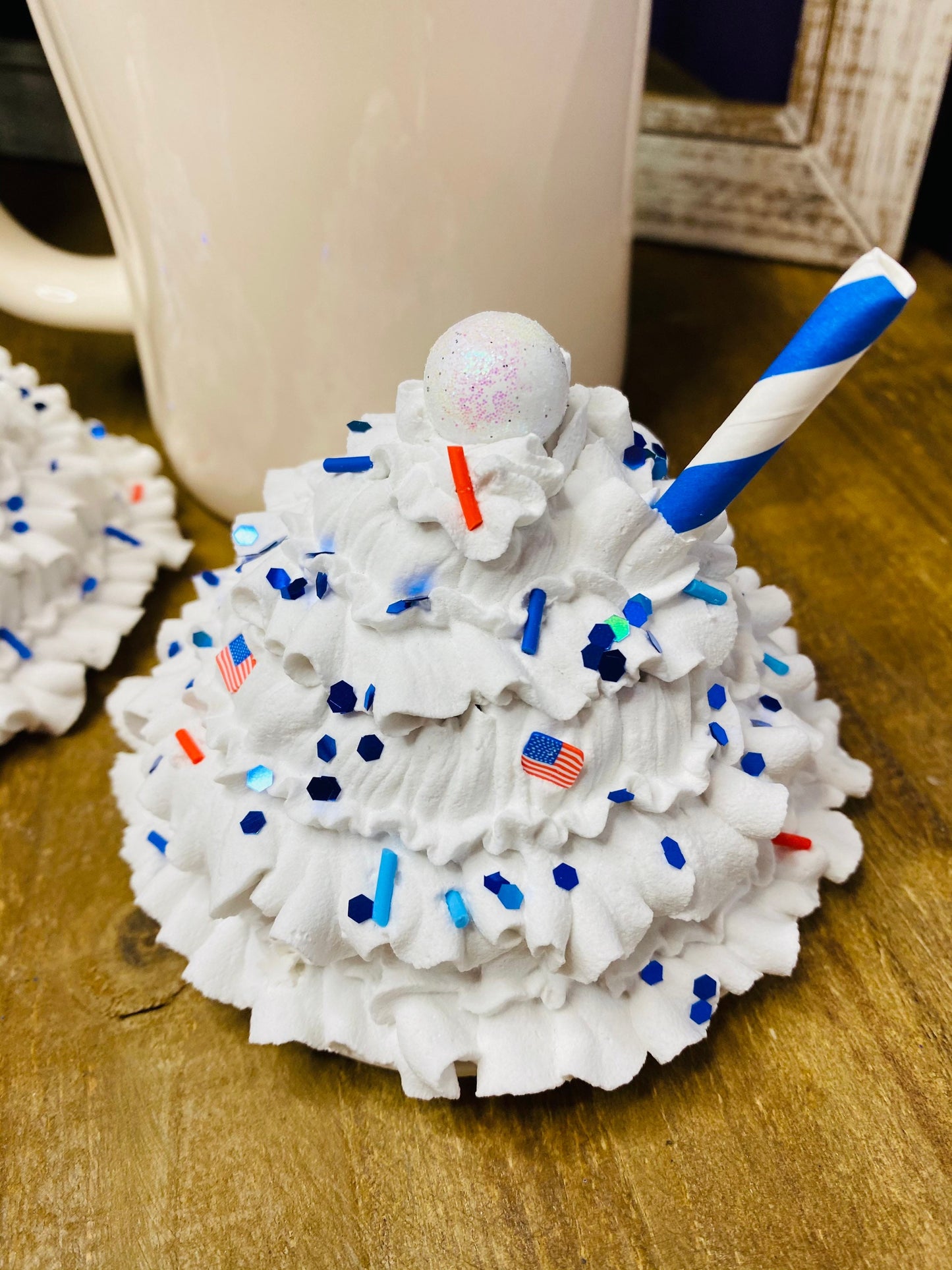 Patriotic mug topper, faux patriotic mug topper, gift for mom, tiered tray decor, red white and blue decor, 4th of July decor