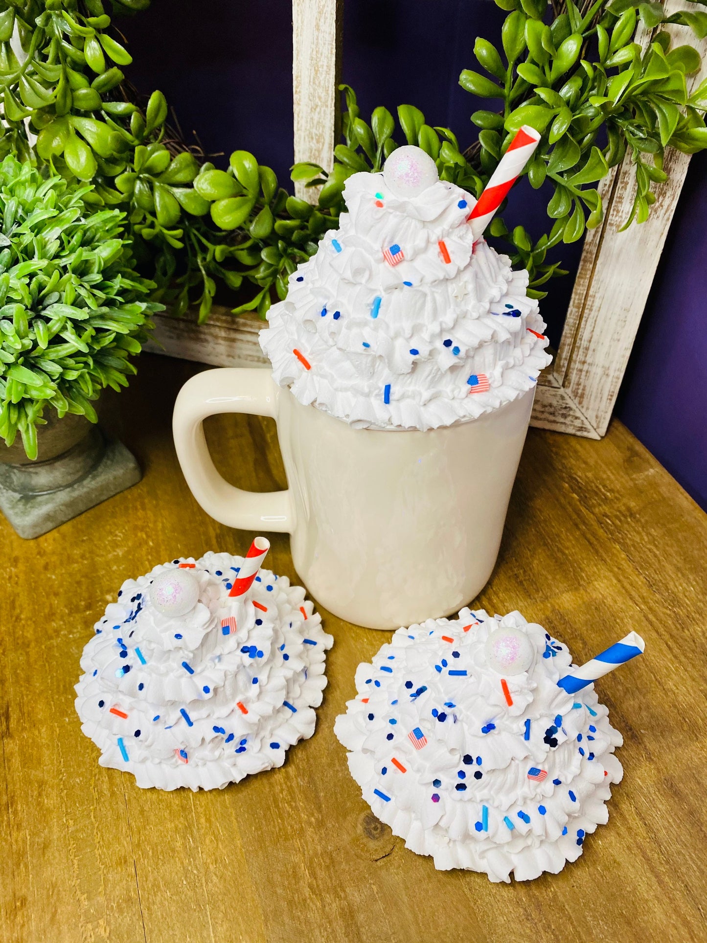 Patriotic mug topper, faux patriotic mug topper, gift for mom, tiered tray decor, red white and blue decor, 4th of July decor