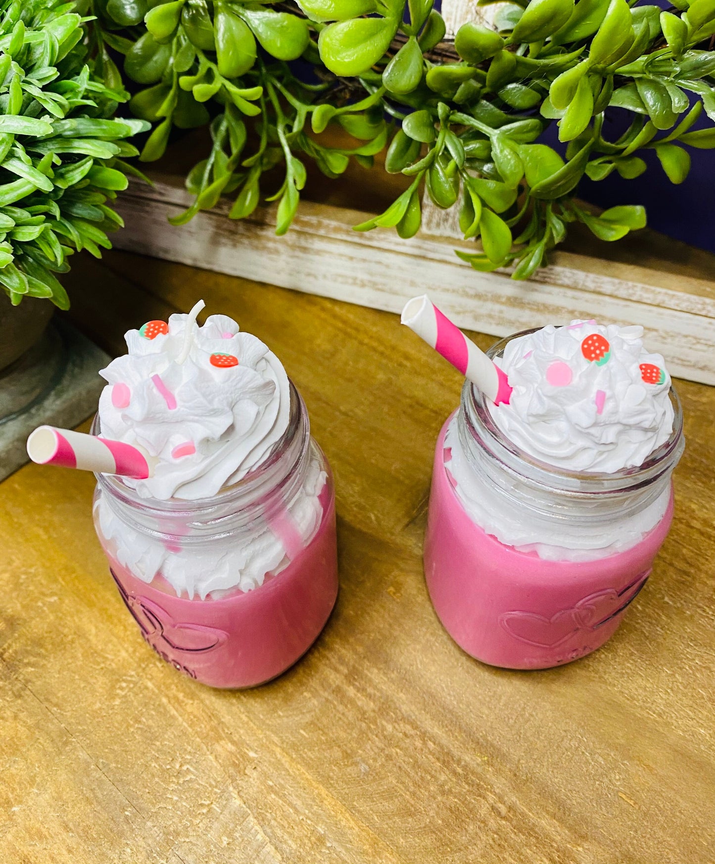 Faux strawberry milkshake, mini mason jar, tiered tray decor, Rae Dunn decor, farmhouse decor, faux drinks, gift for mother’s