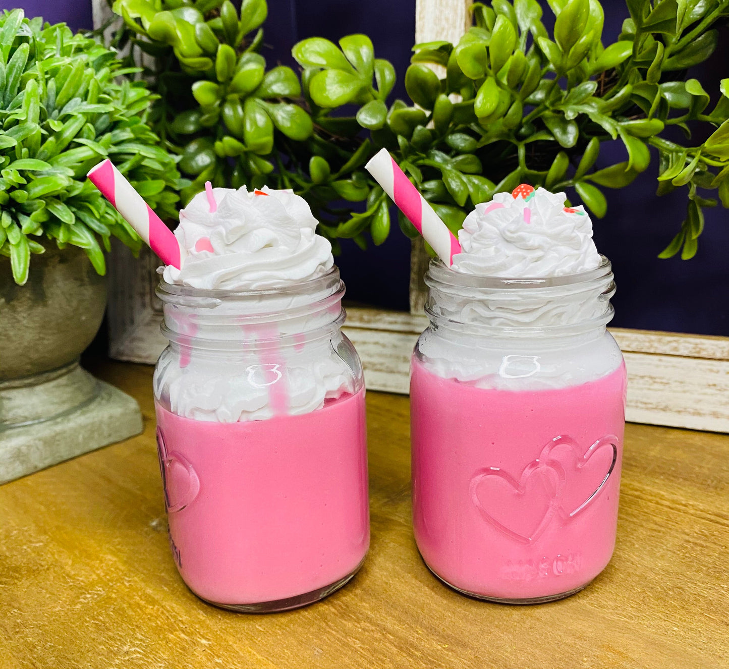 Faux strawberry milkshake, mini mason jar, tiered tray decor, Rae Dunn decor, farmhouse decor, faux drinks, gift for mother’s