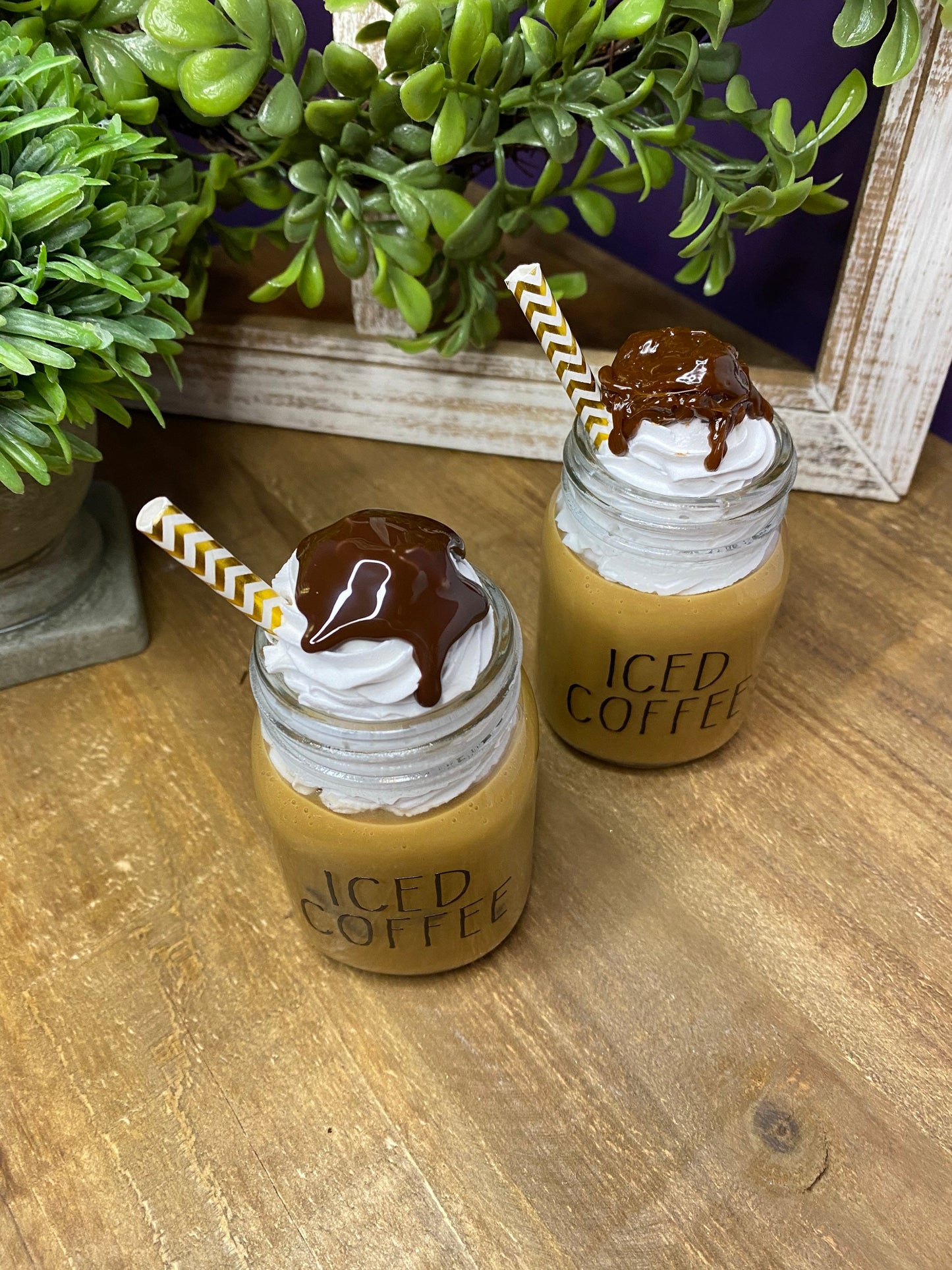 Faux iced coffee, mini mason jar, tiered tray decor, Rae Dunn decor, farmhouse decor, faux drinks, gift for mother’s