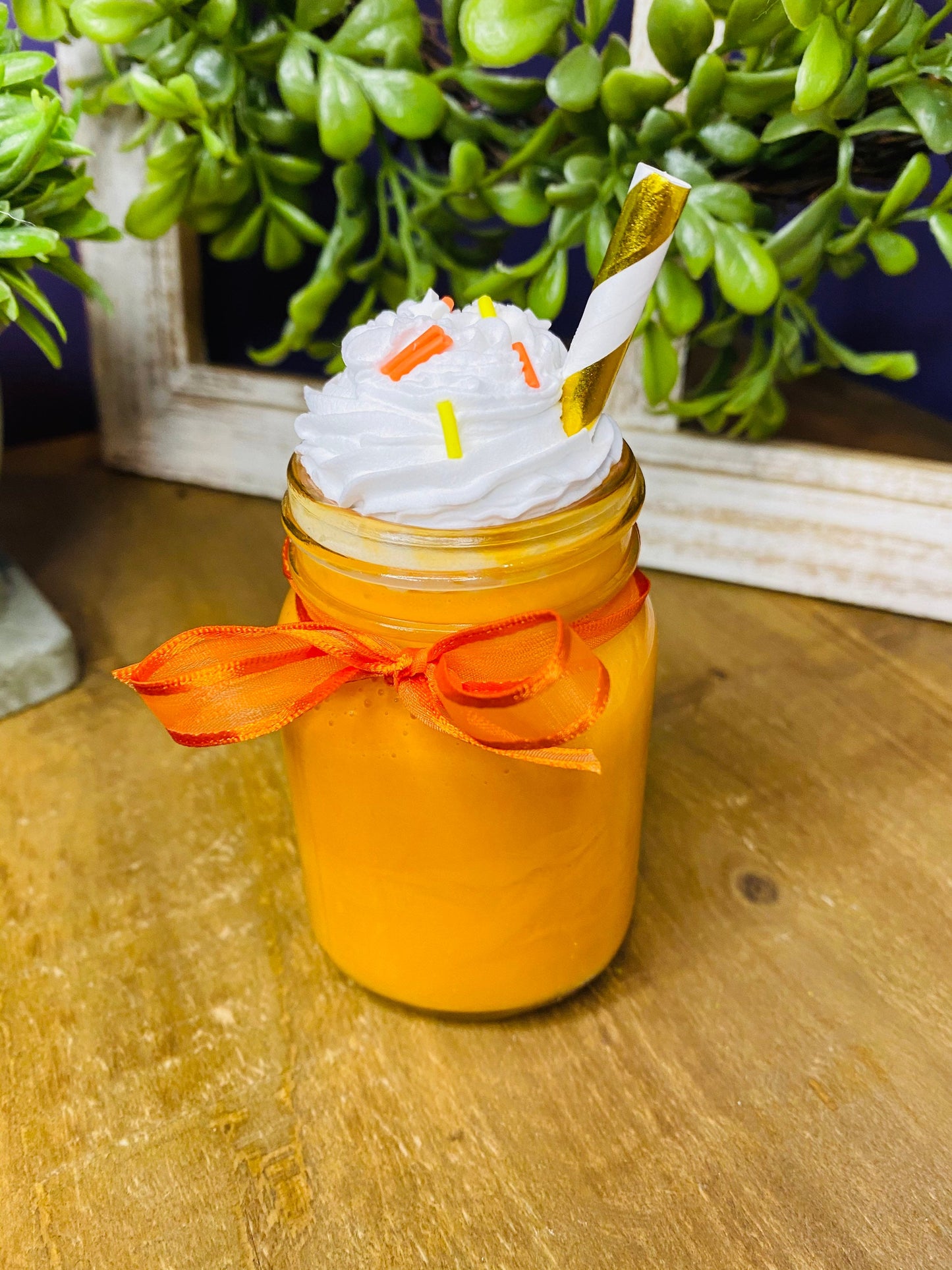 Faux orange milkshake, mini mason jar, tiered tray decor, Rae Dunn decor, farmhouse decor, faux drinks, gift for mom,