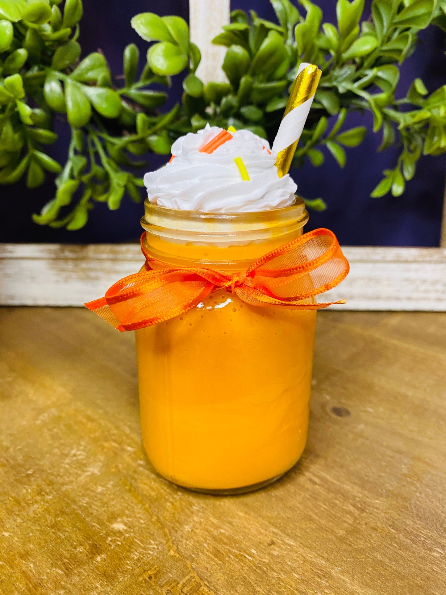Faux orange milkshake, mini mason jar, tiered tray decor, Rae Dunn decor, farmhouse decor, faux drinks, gift for mom,