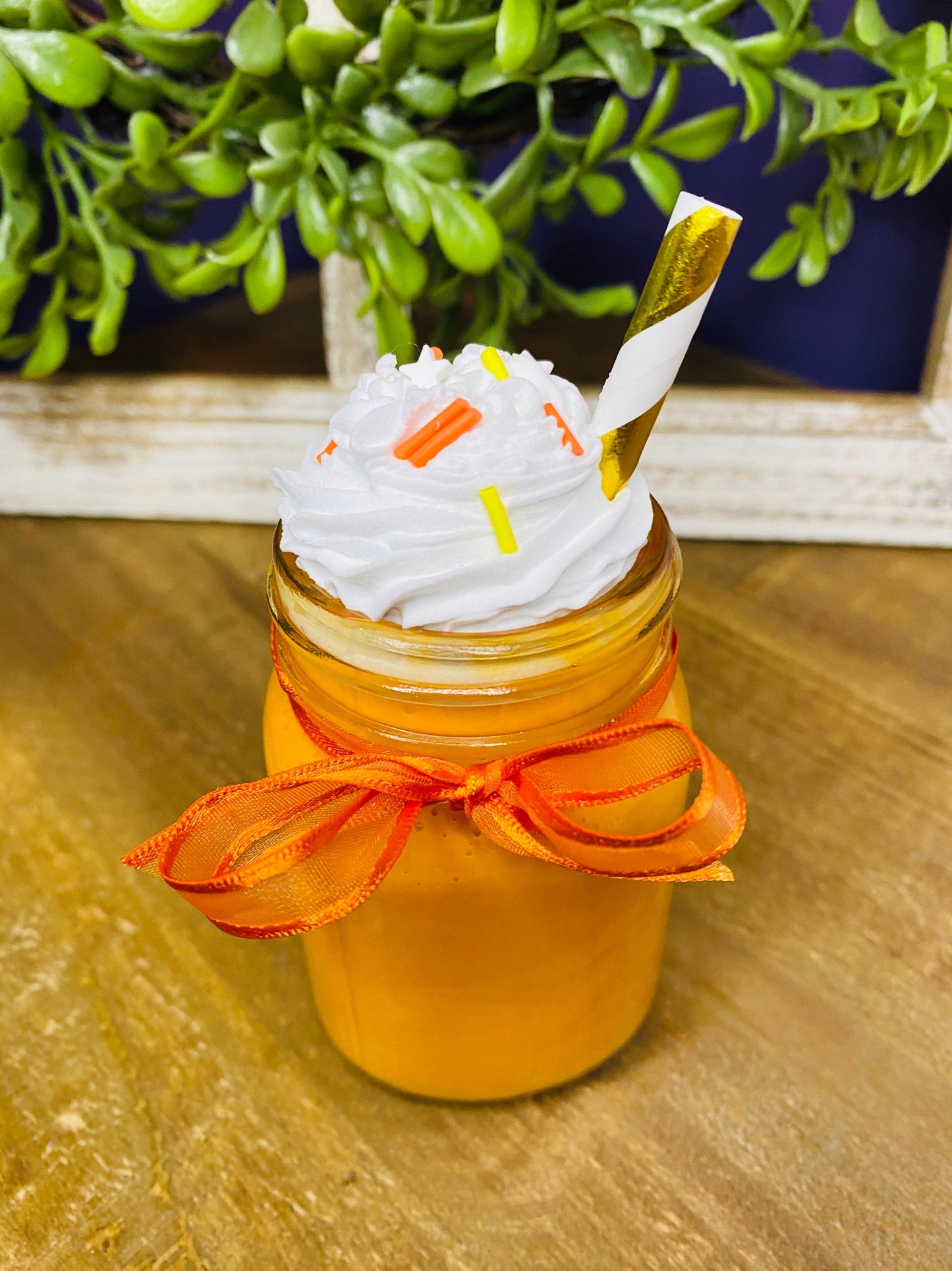 Faux orange milkshake, mini mason jar, tiered tray decor, Rae Dunn decor, farmhouse decor, faux drinks, gift for mom,