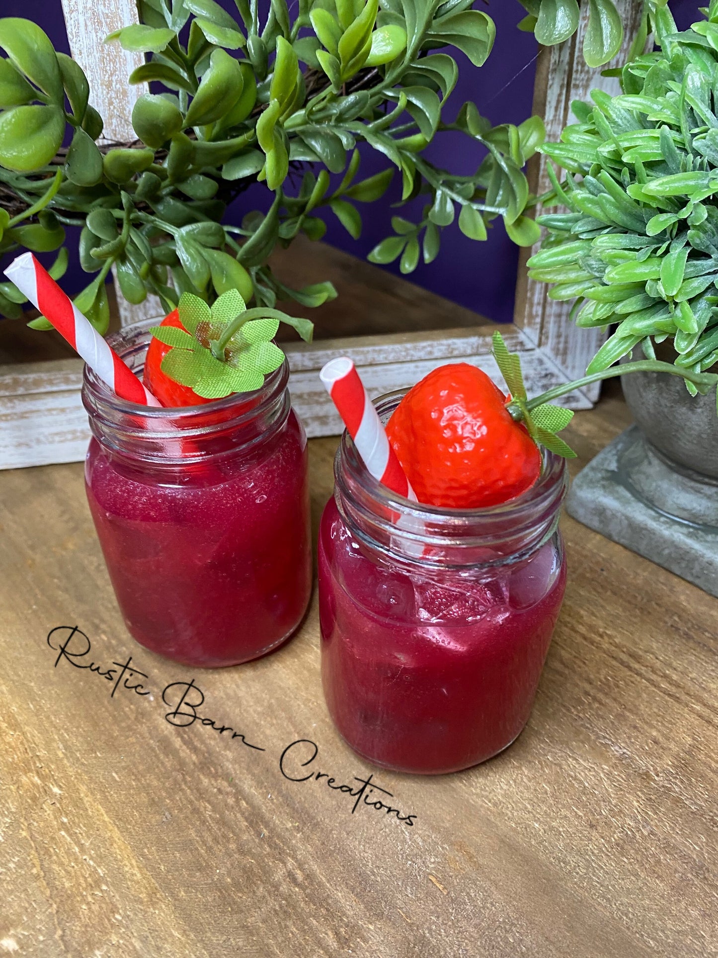 Faux strawberry lemonade, mini mason jar, tiered tray decor, Rae Dunn decor, farmhouse decor, faux drinks, faux lemonade, gift for mom