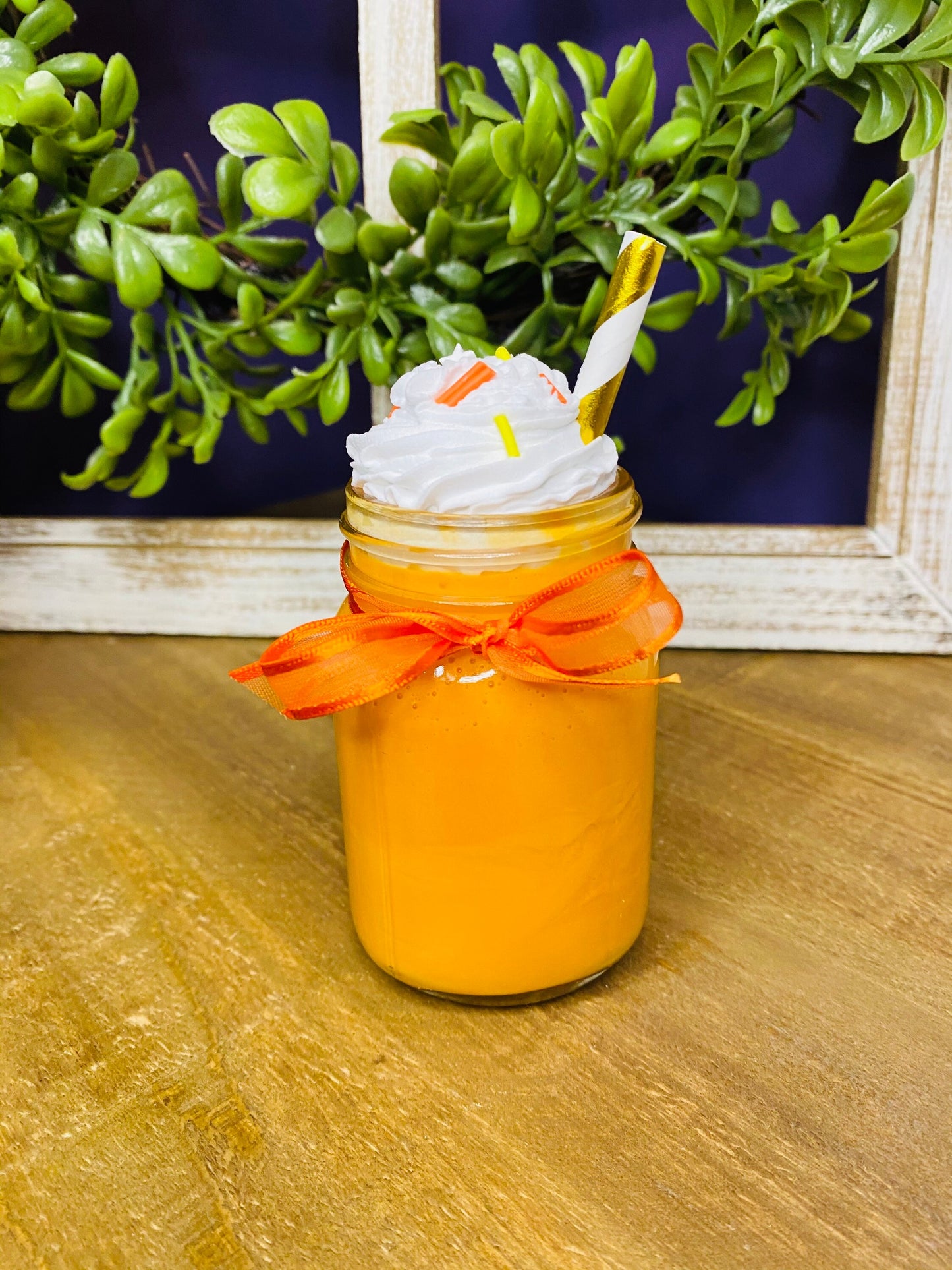 Faux orange milkshake, mini mason jar, tiered tray decor, Rae Dunn decor, farmhouse decor, faux drinks, gift for mom,