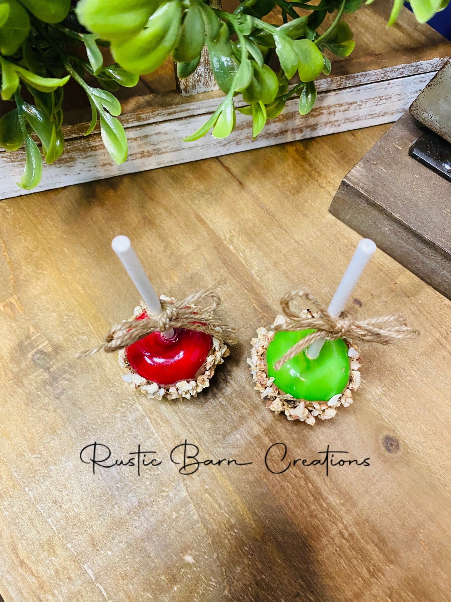 Faux caramel apple, faux tiered tray decor, faux peanut caramel apple, tiered tray decor, home decor