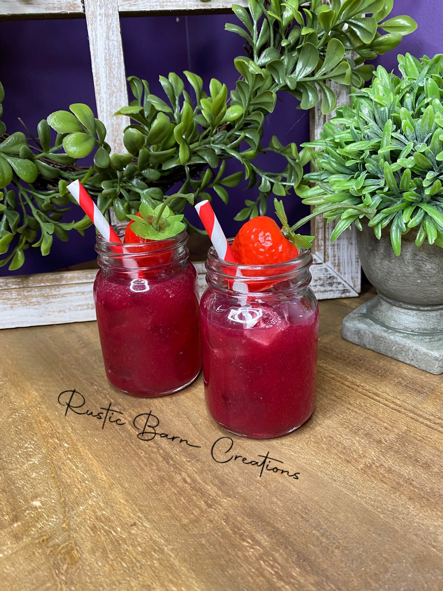Faux strawberry lemonade, mini mason jar, tiered tray decor, Rae Dunn decor, farmhouse decor, faux drinks, faux lemonade, gift for mom