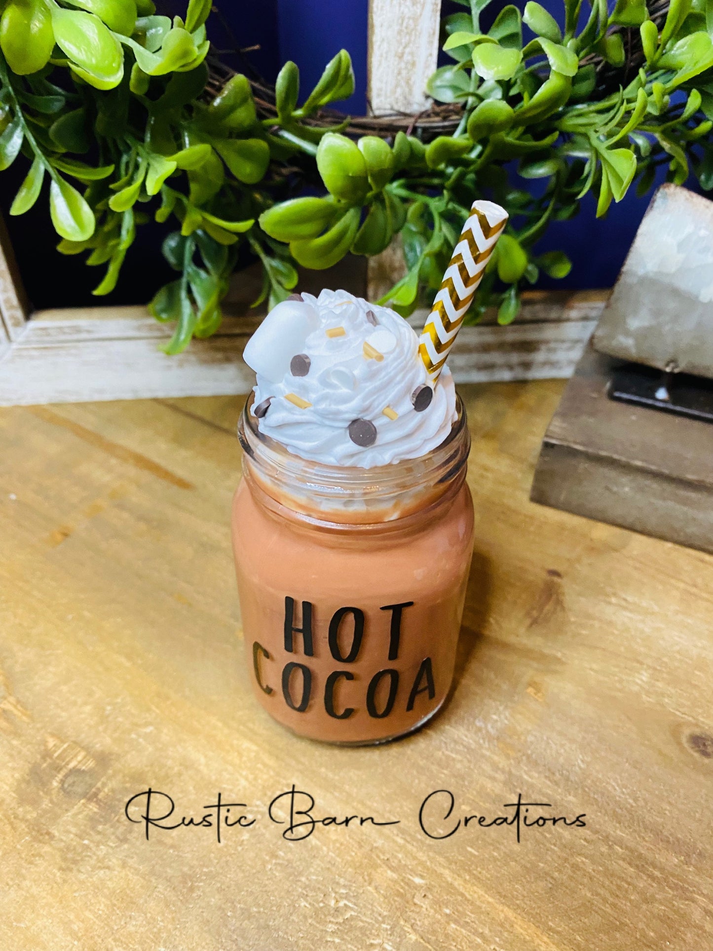 Faux hot cocoa, mini mason jar, tiered tray decor, Rae Dunn decor, farmhouse decor, faux drinks, gift for mother’s, faux hot chocolate