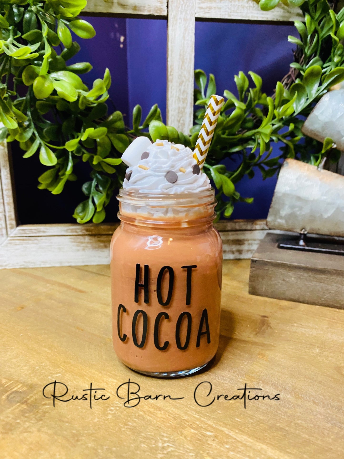 Faux hot cocoa, mini mason jar, tiered tray decor, Rae Dunn decor, farmhouse decor, faux drinks, gift for mother’s, faux hot chocolate