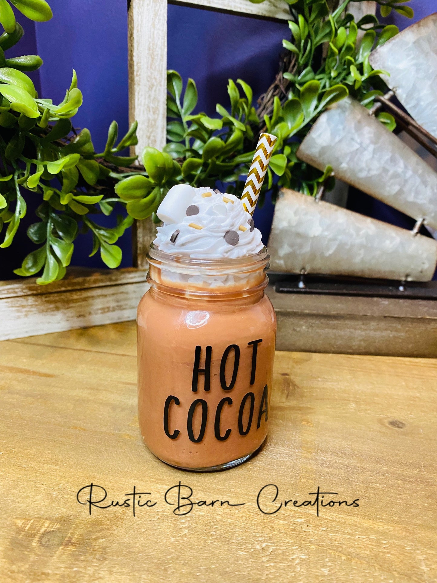 Faux hot cocoa, mini mason jar, tiered tray decor, Rae Dunn decor, farmhouse decor, faux drinks, gift for mother’s, faux hot chocolate