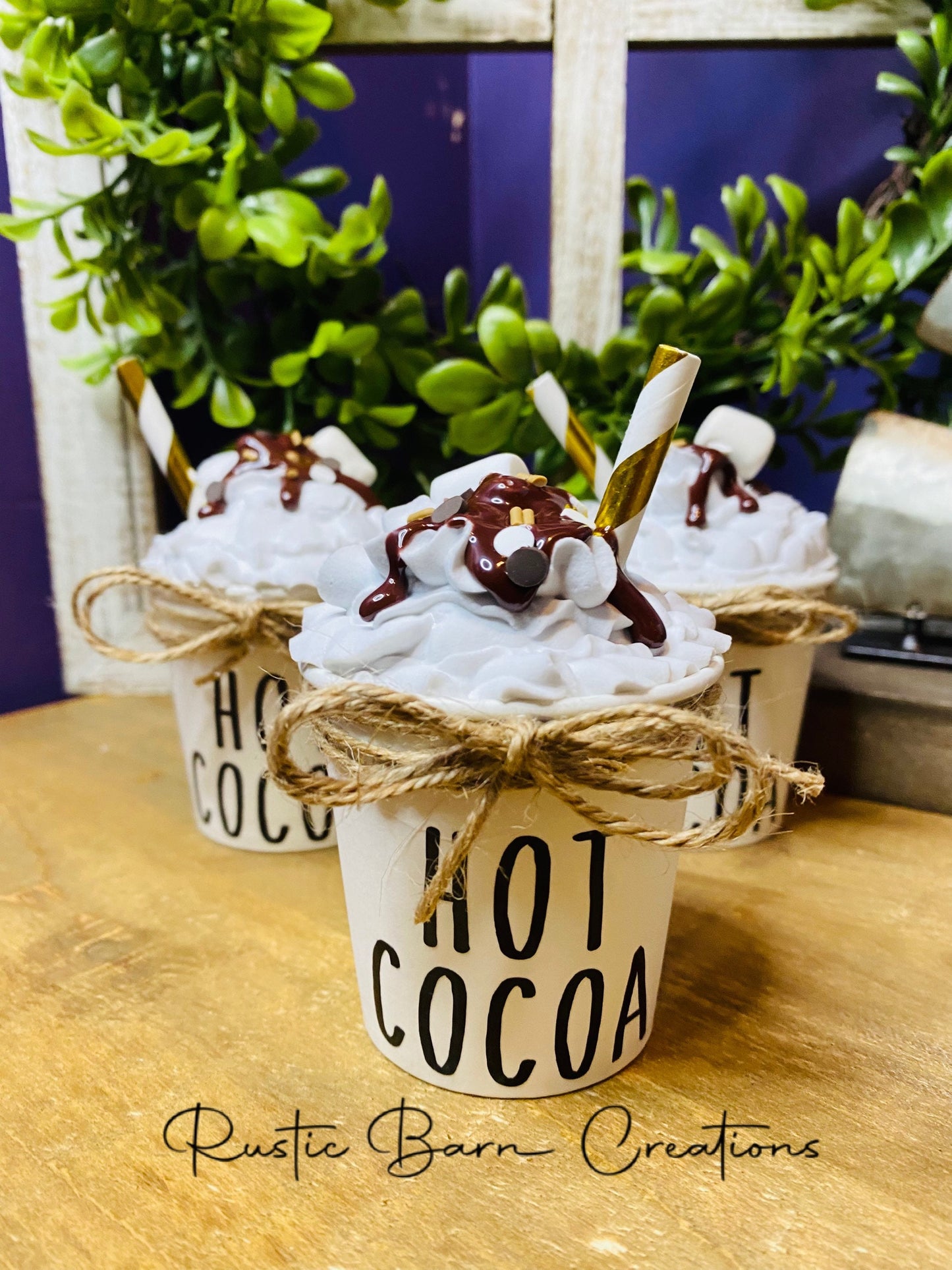 Faux hot cocoa , small faux hot cocoa , tiered tray decor, Rae Dunn decor, farmhouse decor, faux drinks, gift for mother’s, hot chocolate