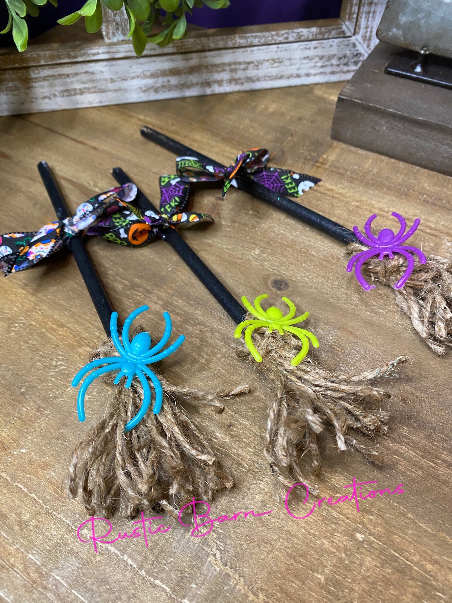 Faux witches broom, faux tiered tray decor, faux halloween decor, tiered tray decor, home decor, mini witches broom, Halloween decor,
