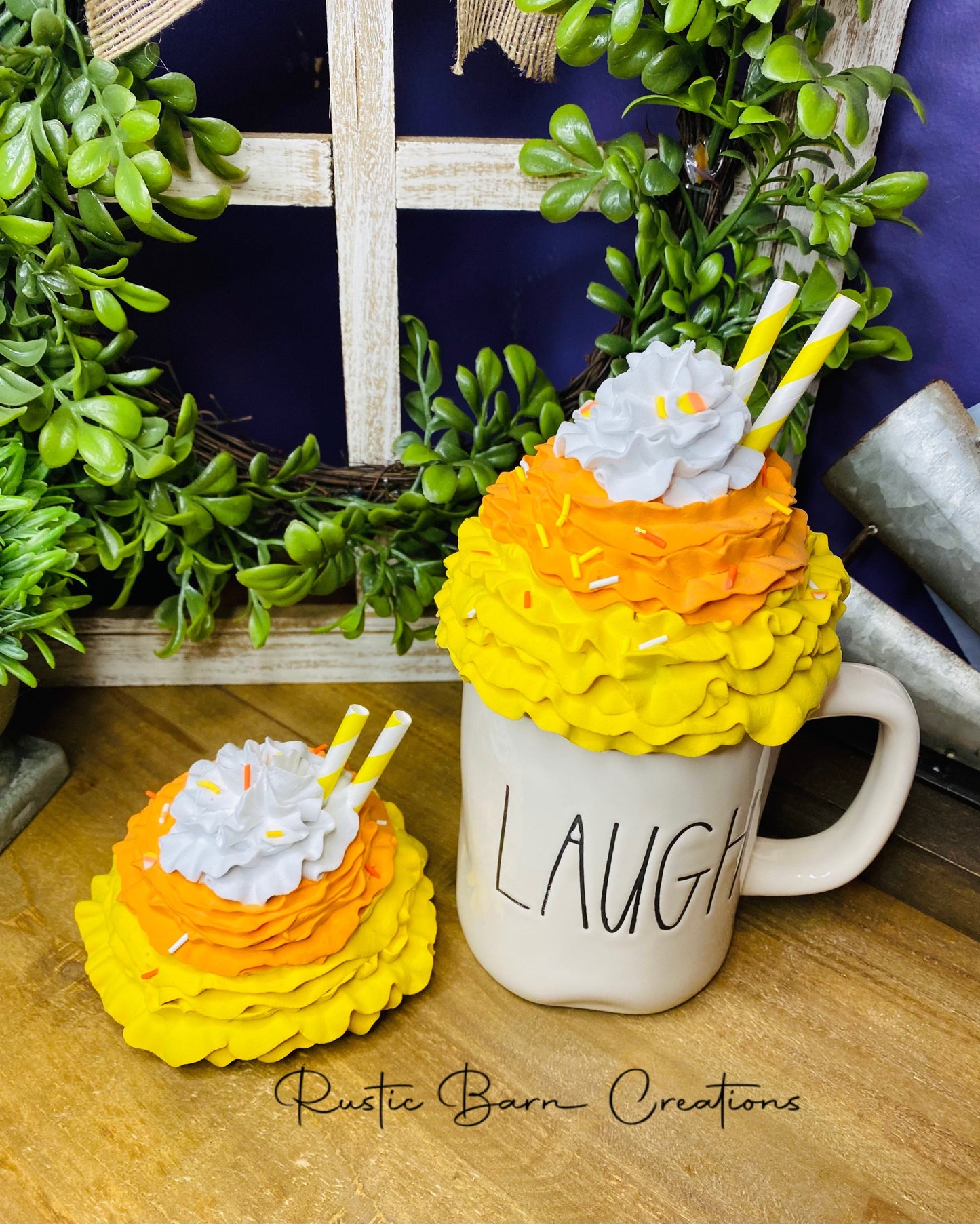 Halloween mug topper, Candy corn mug topper, fall mug topper, faux mug topper, gift for mom, coffee bar decor, fall mug topper, candy corn