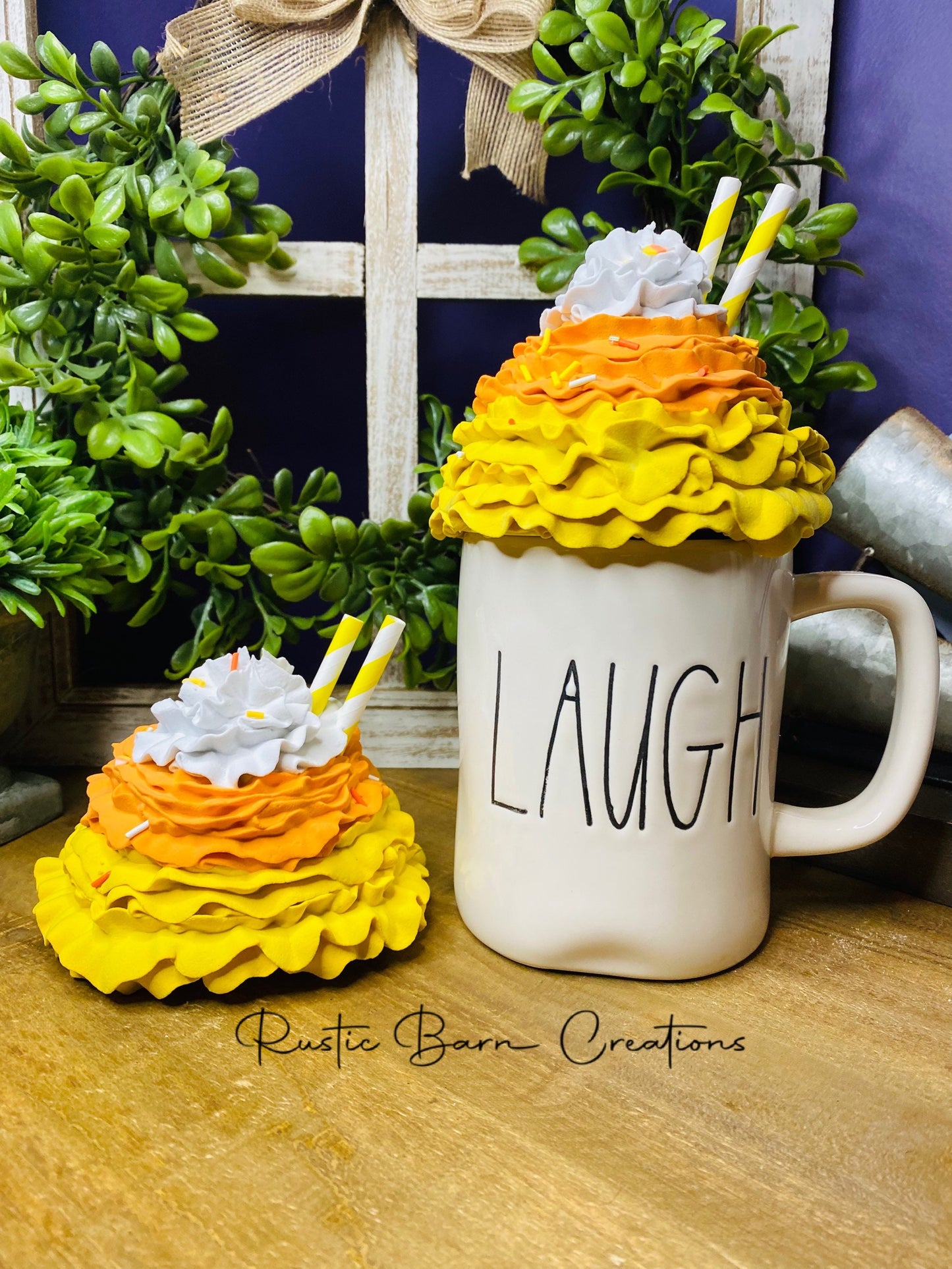 Halloween mug topper, Candy corn mug topper, fall mug topper, faux mug topper, gift for mom, coffee bar decor, fall mug topper, candy corn