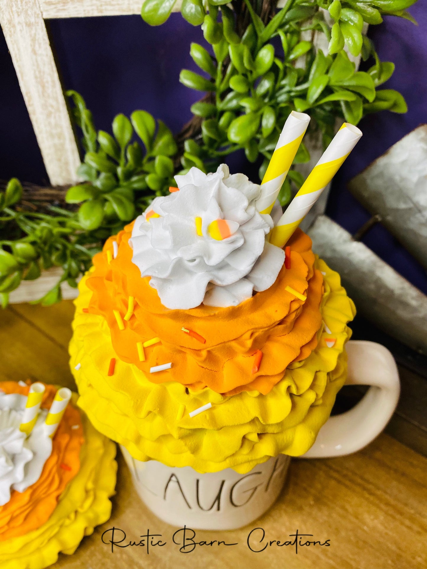 Halloween mug topper, Candy corn mug topper, fall mug topper, faux mug topper, gift for mom, coffee bar decor, fall mug topper, candy corn