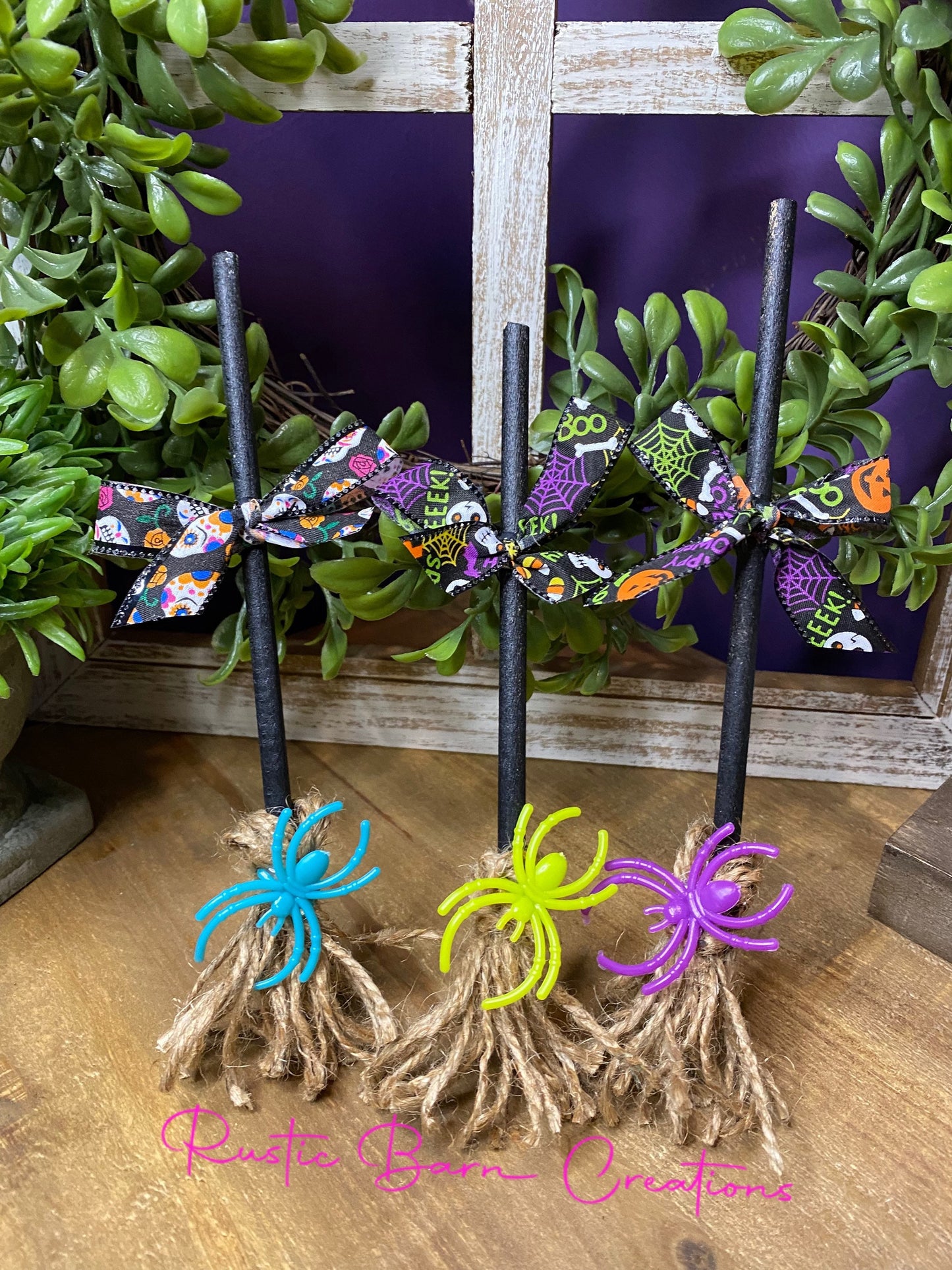 Faux witches broom, faux tiered tray decor, faux halloween decor, tiered tray decor, home decor, mini witches broom, Halloween decor,