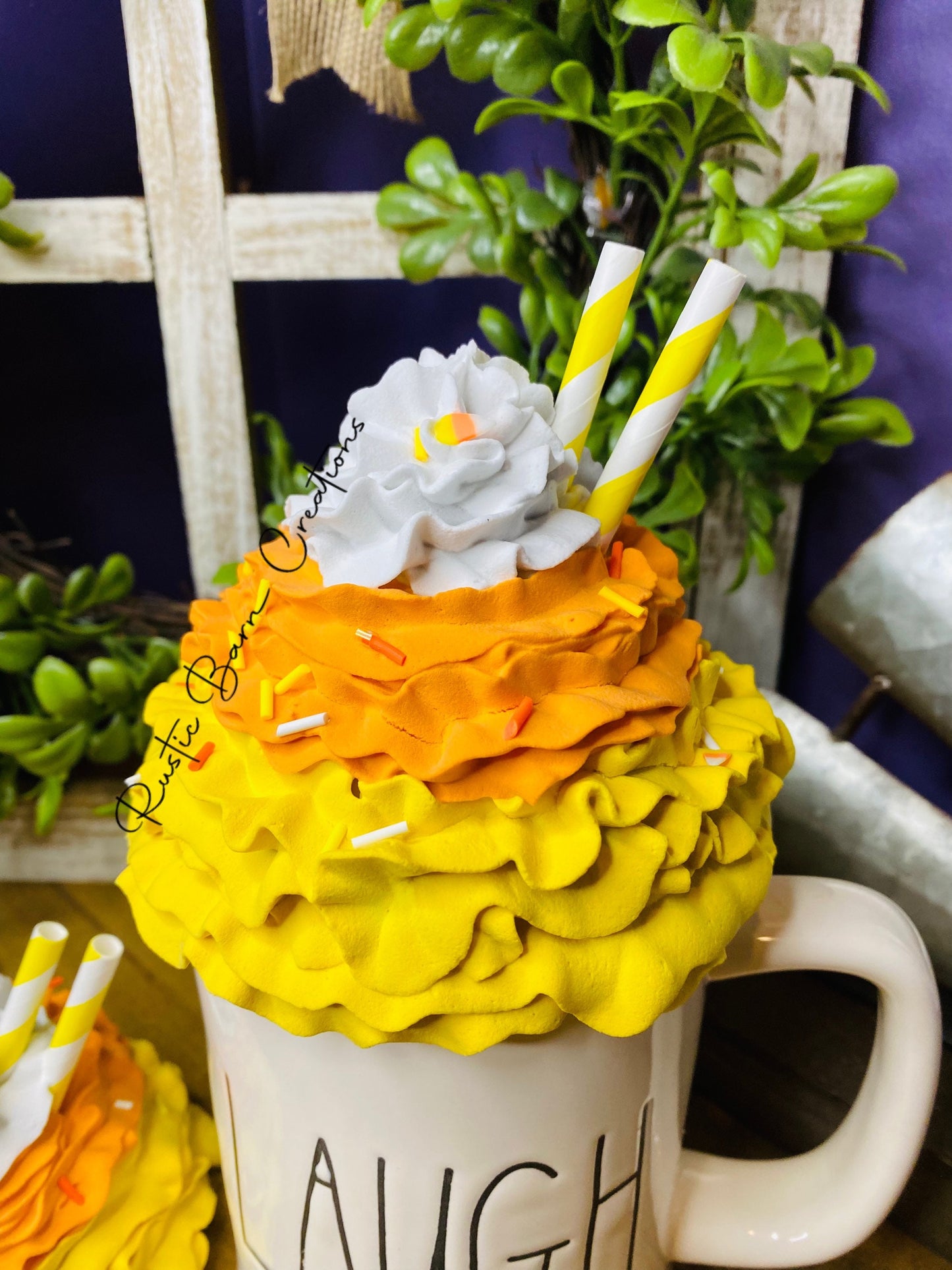 Halloween mug topper, Candy corn mug topper, fall mug topper, faux mug topper, gift for mom, coffee bar decor, fall mug topper, candy corn