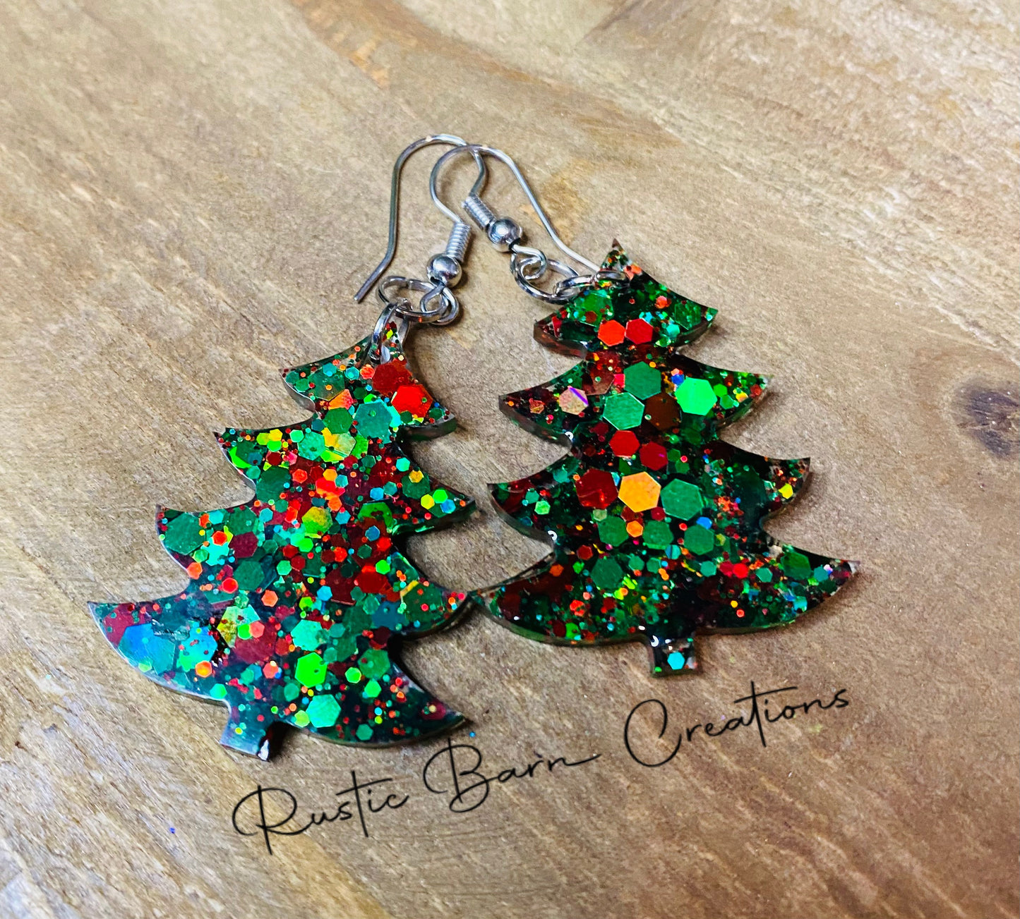 Glitter earrings, Christmas tree earrings, Lightweight drop earrings, Drop earrings, colorful earrings, Christmas earrings, holiday earrings