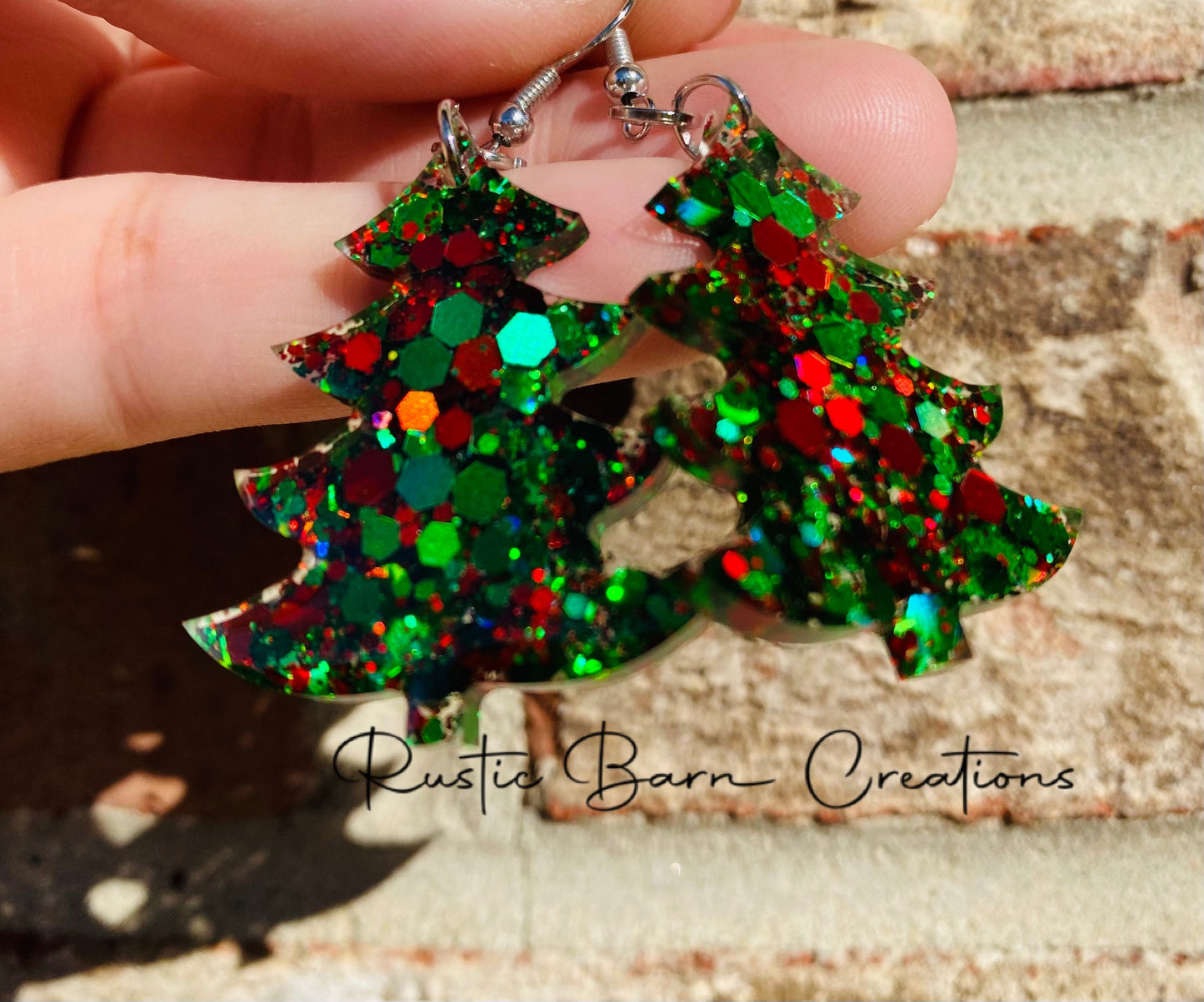 Glitter earrings, Christmas tree earrings, Lightweight drop earrings, Drop earrings, colorful earrings, Christmas earrings, holiday earrings