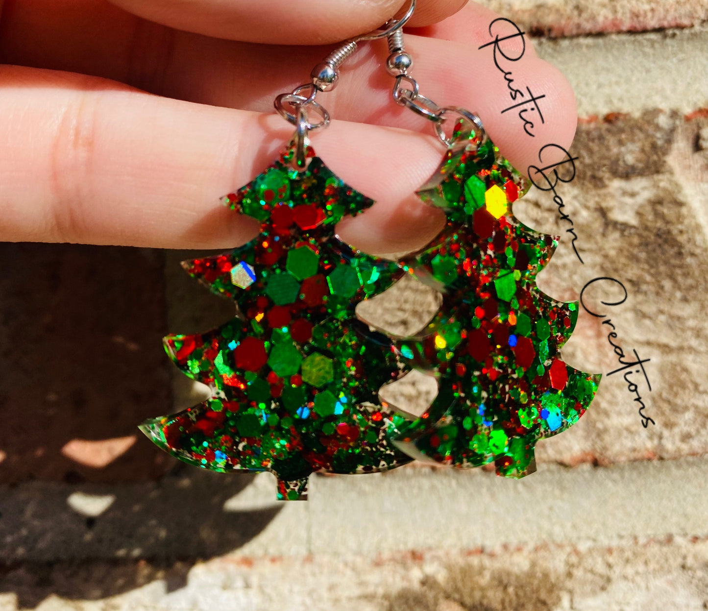 Glitter earrings, Christmas tree earrings, Lightweight drop earrings, Drop earrings, colorful earrings, Christmas earrings, holiday earrings