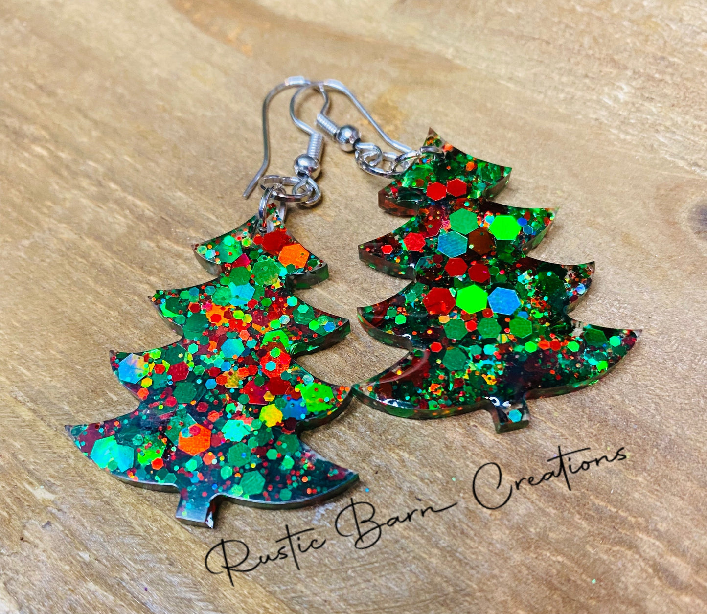 Glitter earrings, Christmas tree earrings, Lightweight drop earrings, Drop earrings, colorful earrings, Christmas earrings, holiday earrings