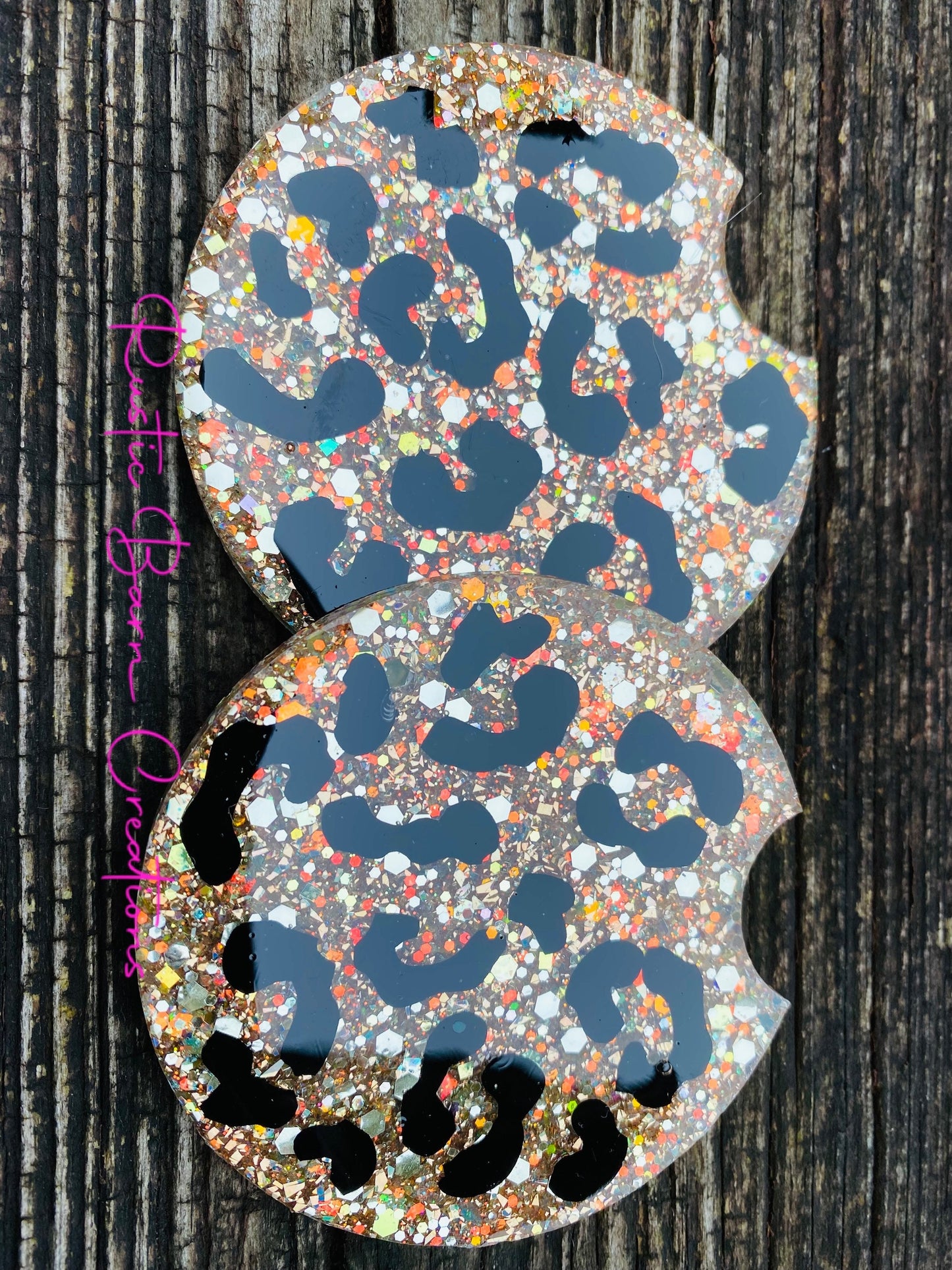 Car coasters, set of 2, leopard car coaster, Christmas gifts, car accessories, car accessory, glitter car coasters