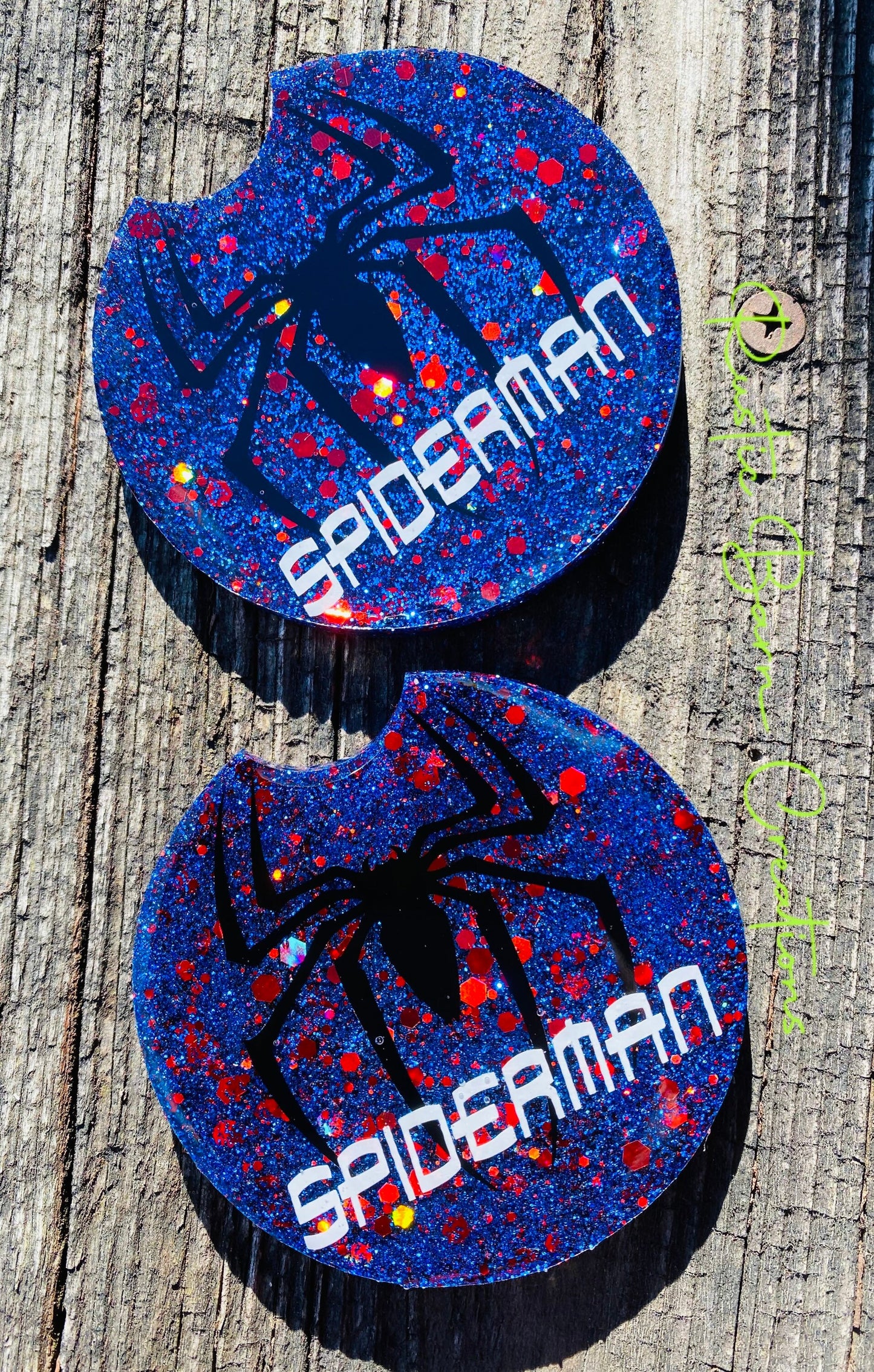 Car coasters, set of 2, Spiderman, super heroes, car accessories, car accessory, glitter car coasters, Christmas gift,