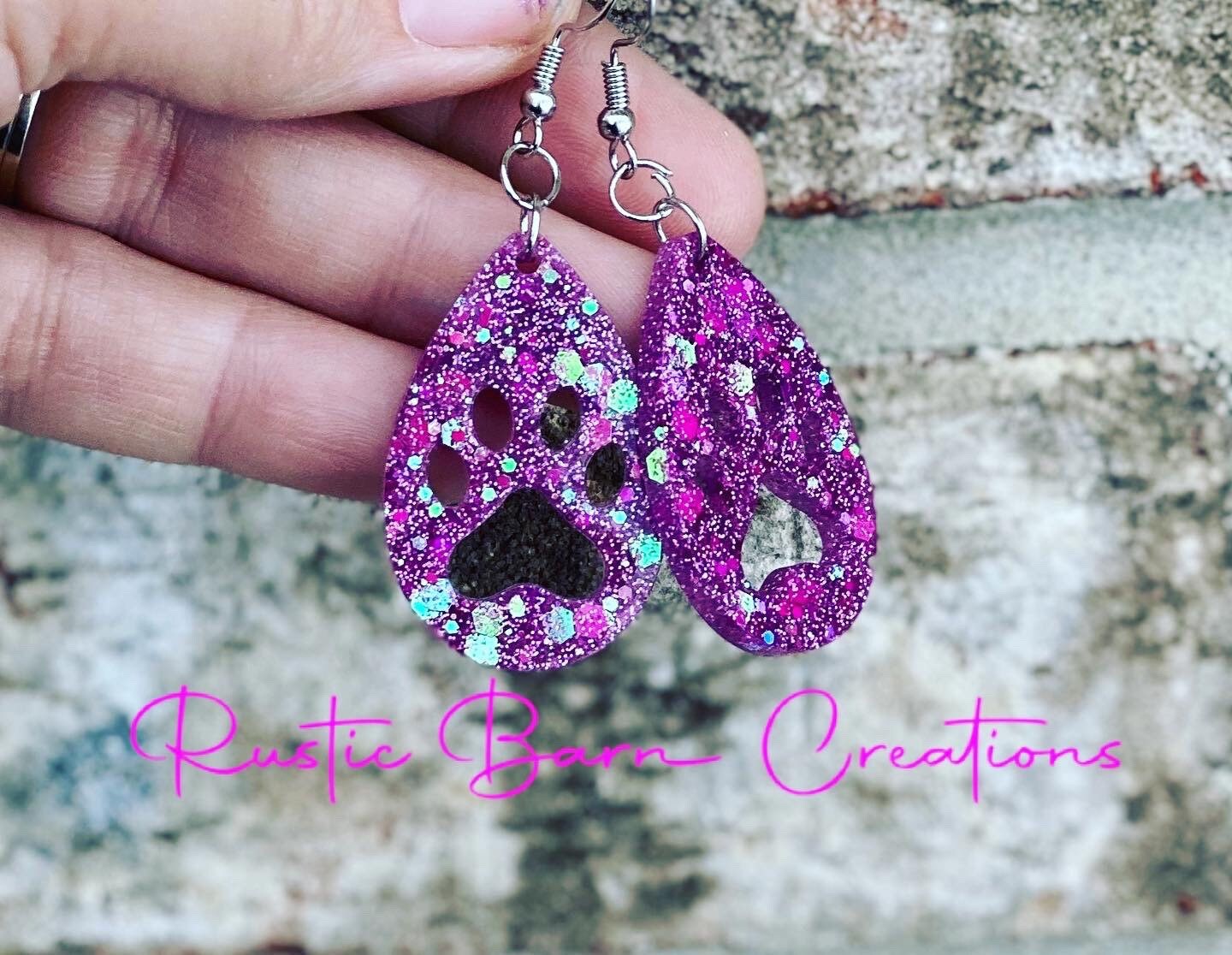 Glitter earrings, Dog paw earrings, Lightweight drop earrings, Drop earrings, colorful earrings, Valentine earrings, holiday earrings, gift