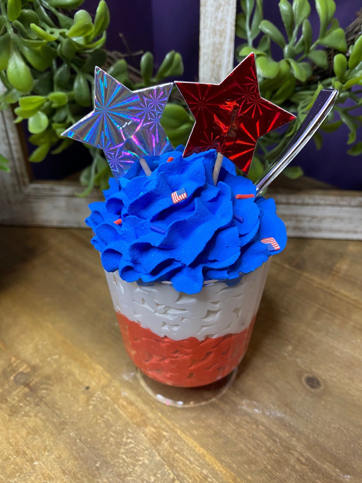 Red white and blue dessert, faux dessert, faux mini mug, Patriotic mini mug, gift for mom, coffee bar decor, holiday decor, patriotic decor