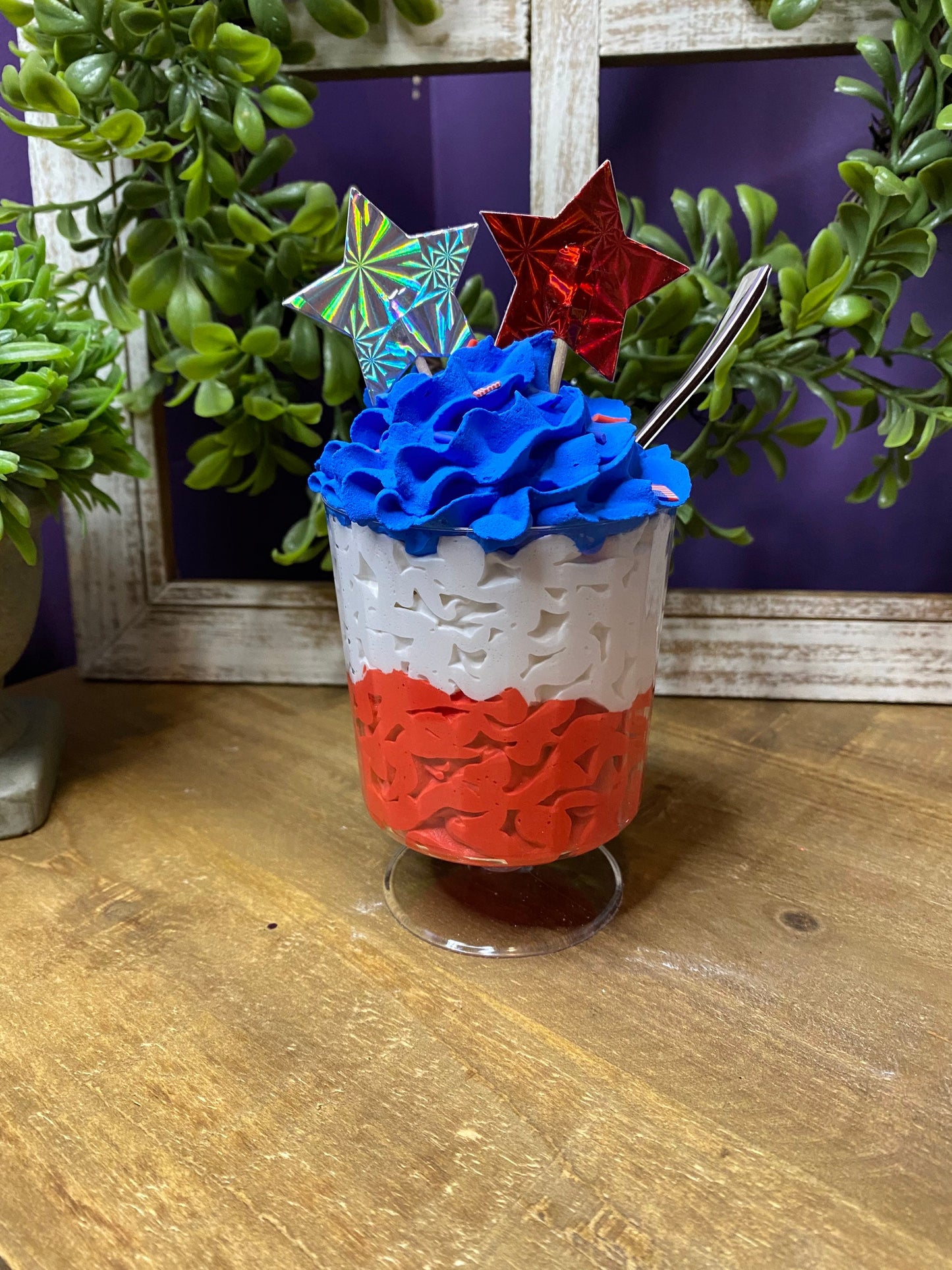 Red white and blue dessert, faux dessert, faux mini mug, Patriotic mini mug, gift for mom, coffee bar decor, holiday decor, patriotic decor