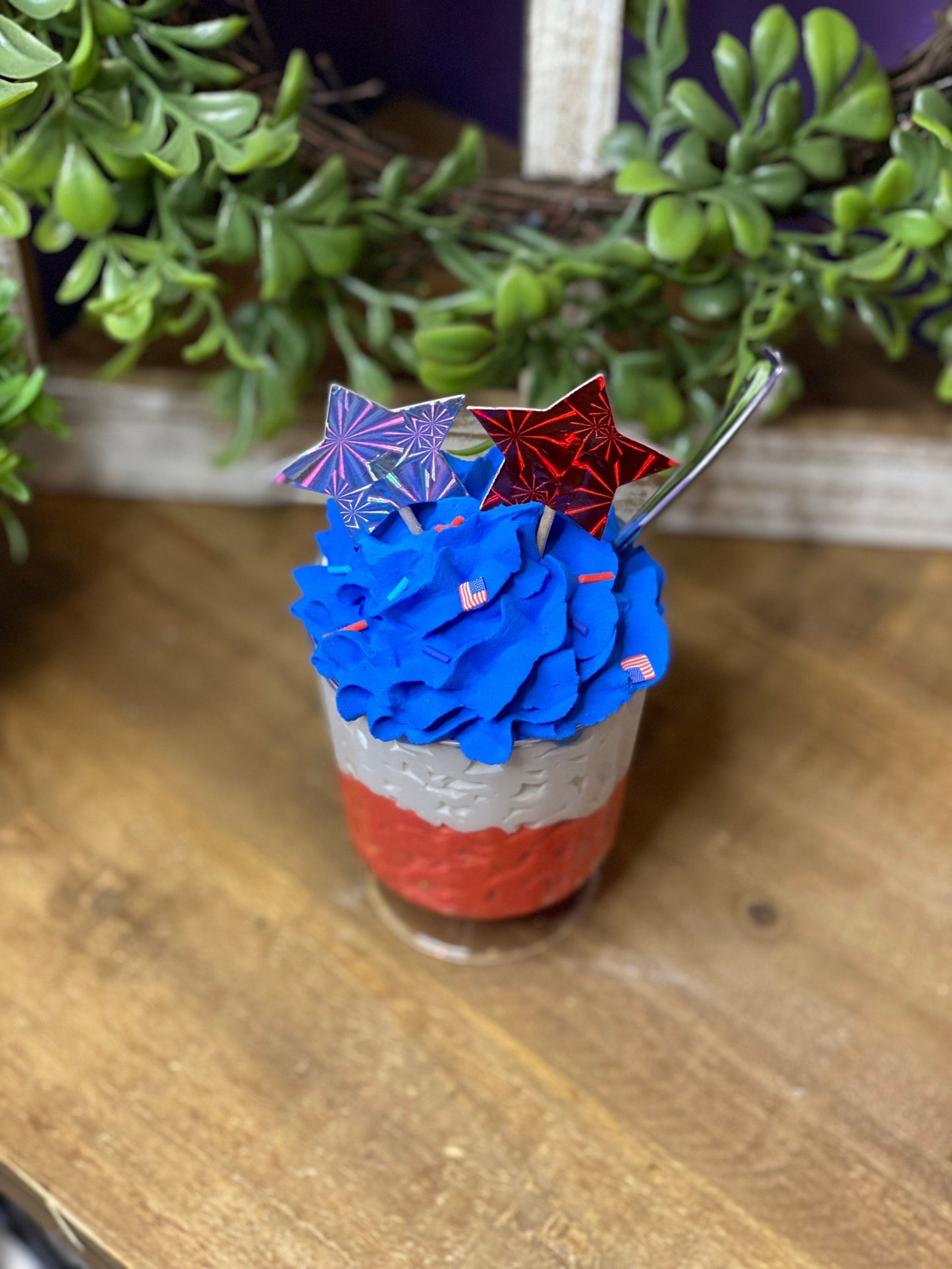 Red white and blue dessert, faux dessert, faux mini mug, Patriotic mini mug, gift for mom, coffee bar decor, holiday decor, patriotic decor