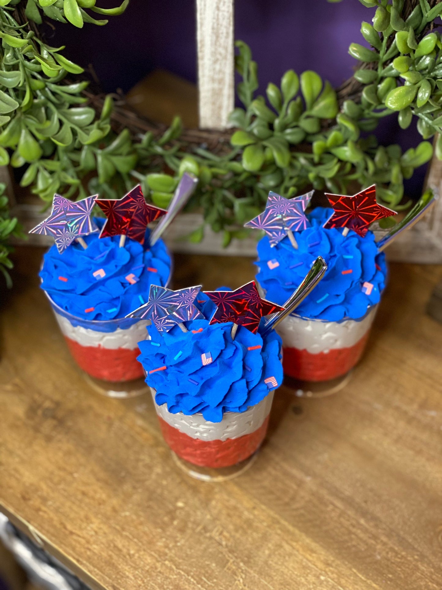 Red white and blue dessert, faux dessert, faux mini mug, Patriotic mini mug, gift for mom, coffee bar decor, holiday decor, patriotic decor