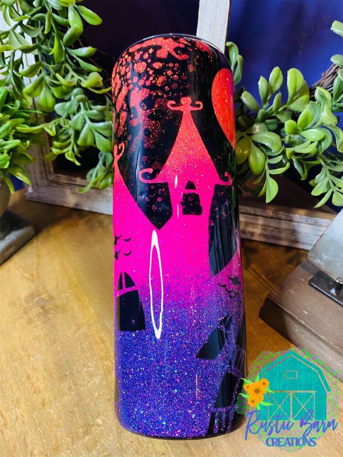 Halloween tumbler, wine tumbler, gift for mom, epoxy tumbler, glitter tumbler, spooky tumbler, glitter tumbler, haunted house tumbler