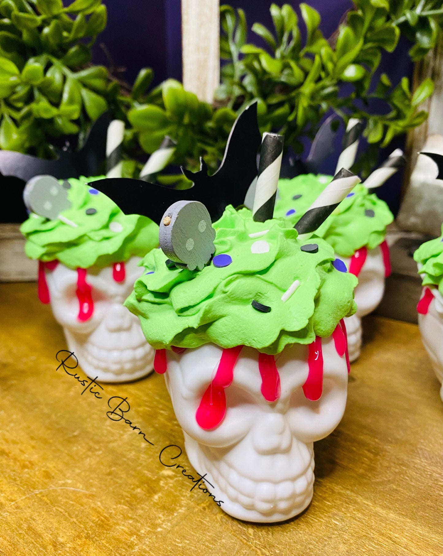 Faux skull decor, tiered tray decor, Halloween tiered tray decor, Halloween decor, faux mini food, faux tiered tray decor, fall decor