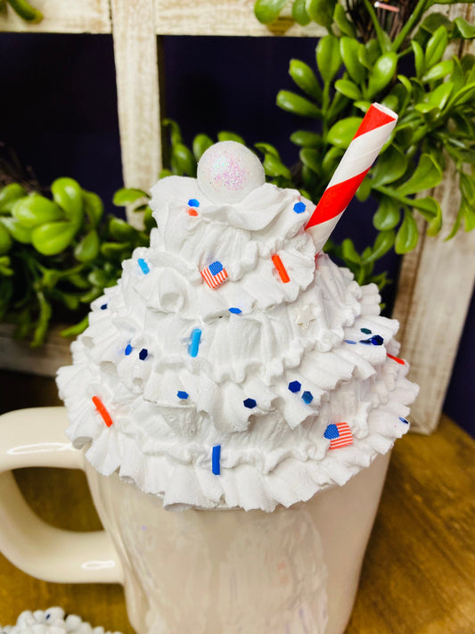 Patriotic mug topper, faux patriotic mug topper, gift for mom, tiered tray decor, red white and blue decor, 4th of July decor