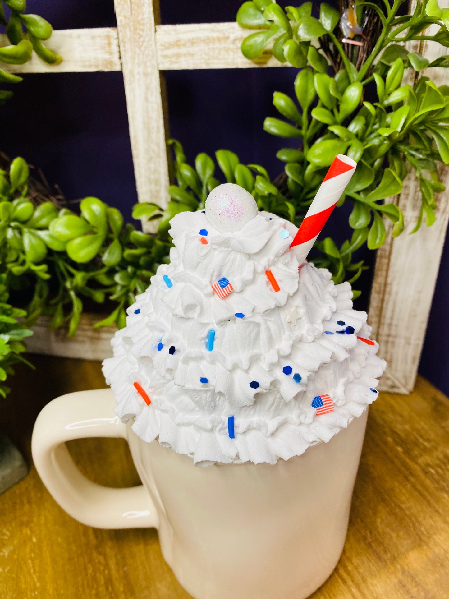Patriotic mug topper, faux patriotic mug topper, gift for mom, tiered tray decor, red white and blue decor, 4th of July decor