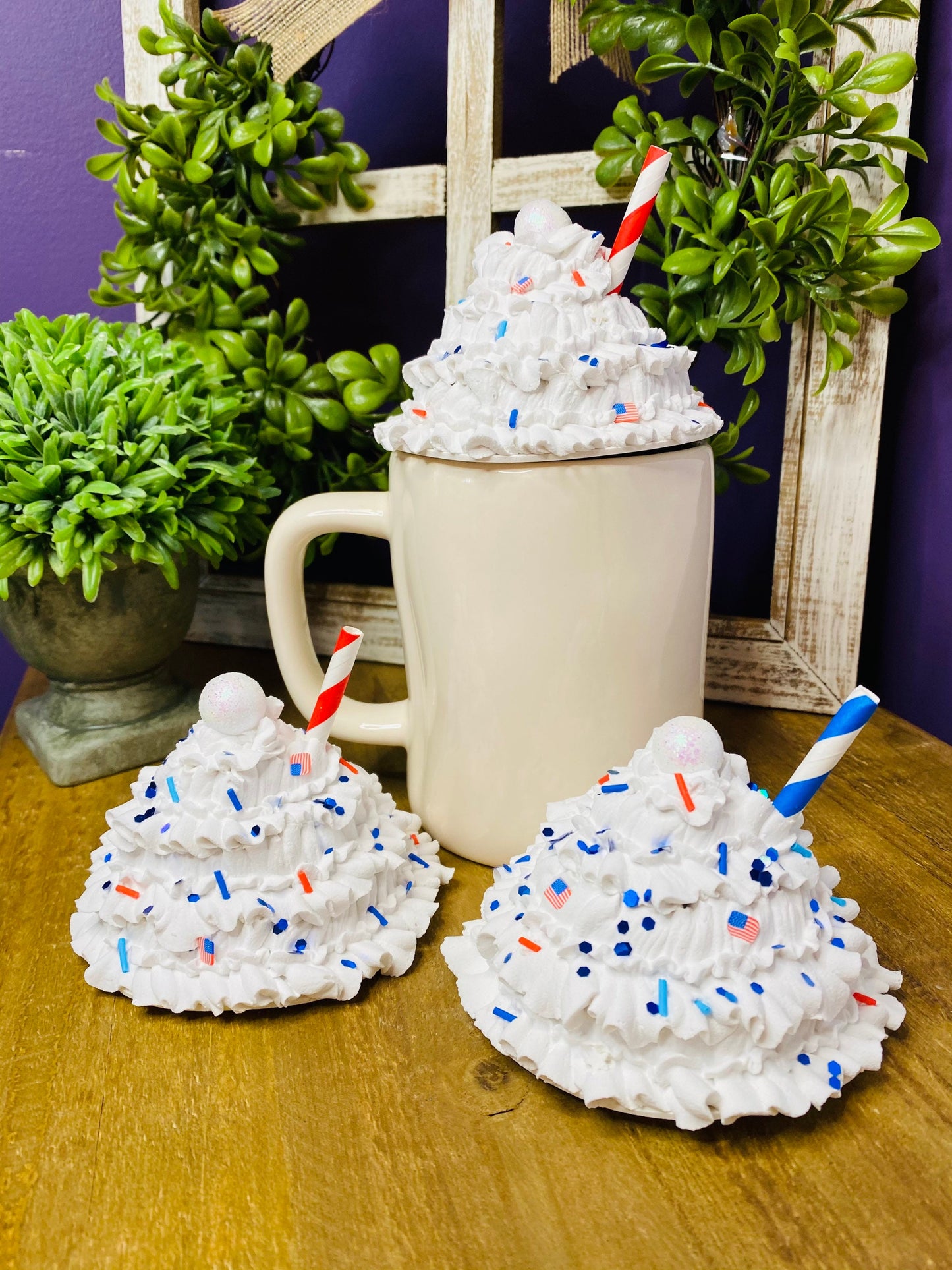 Patriotic mug topper, faux patriotic mug topper, gift for mom, tiered tray decor, red white and blue decor, 4th of July decor