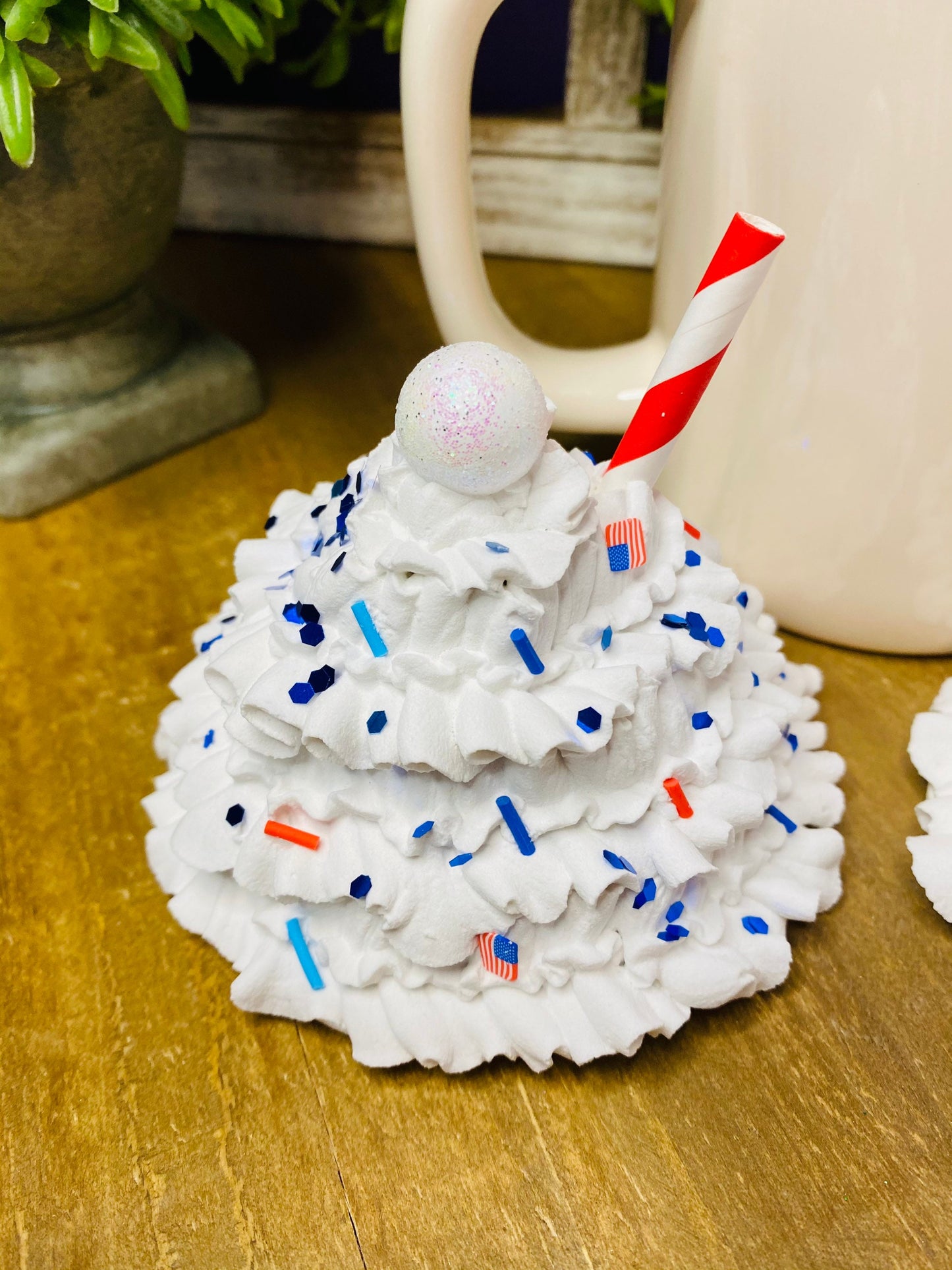 Patriotic mug topper, faux patriotic mug topper, gift for mom, tiered tray decor, red white and blue decor, 4th of July decor