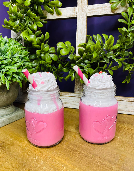 Faux strawberry milkshake, mini mason jar, tiered tray decor, Rae Dunn decor, farmhouse decor, faux drinks, gift for mother’s