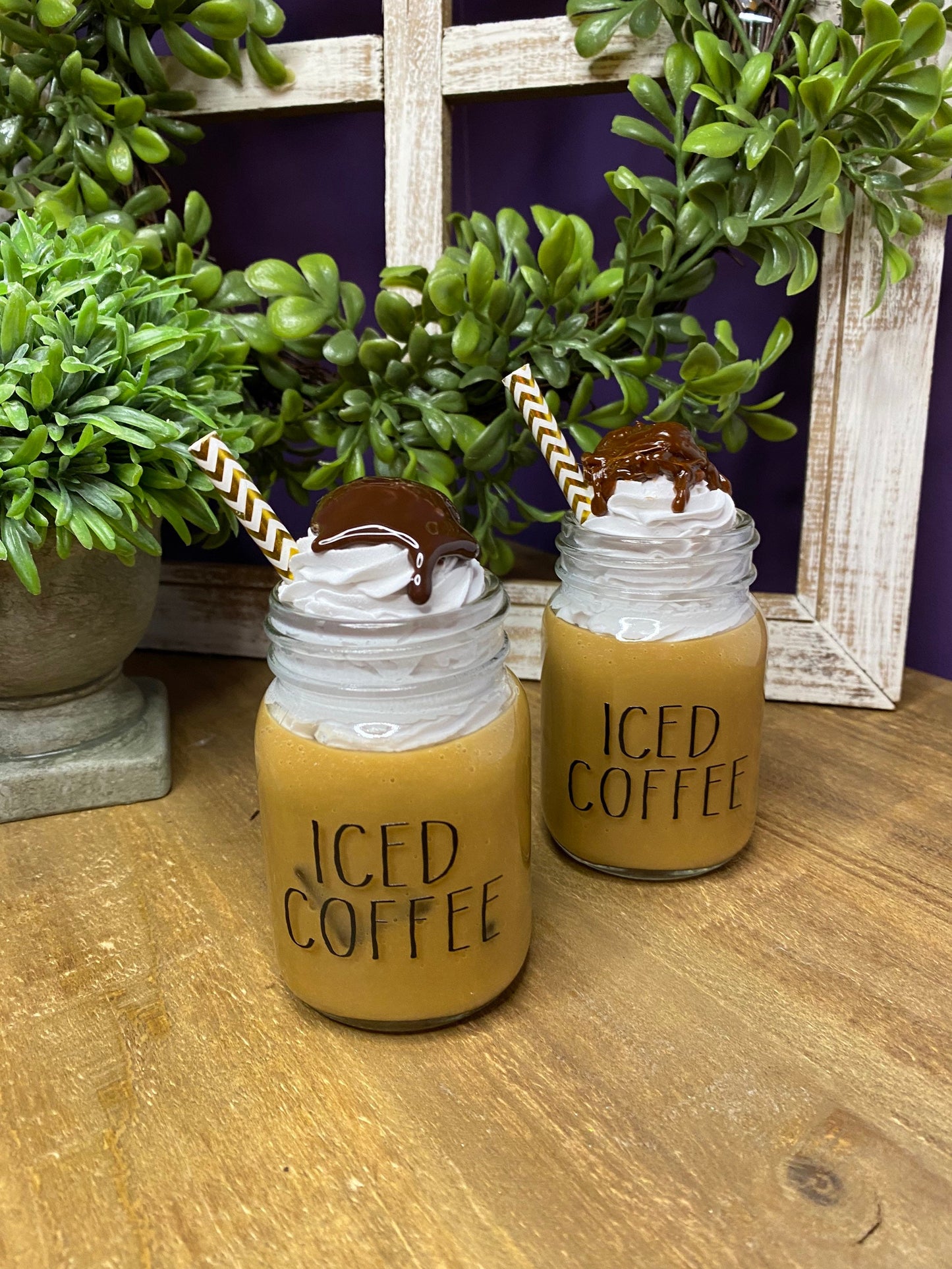 Faux iced coffee, mini mason jar, tiered tray decor, Rae Dunn decor, farmhouse decor, faux drinks, gift for mother’s