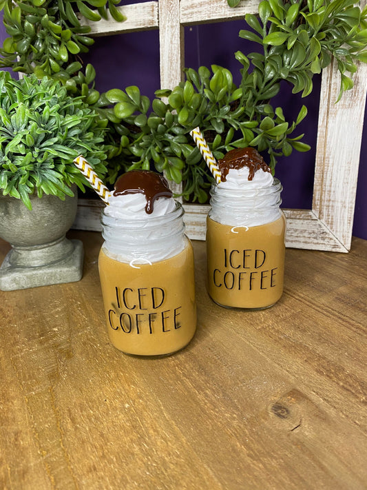 Faux iced coffee, mini mason jar, tiered tray decor, Rae Dunn decor, farmhouse decor, faux drinks, gift for mother’s