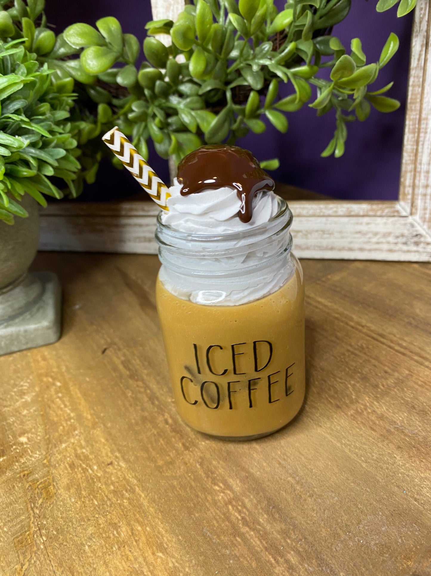 Faux iced coffee, mini mason jar, tiered tray decor, Rae Dunn decor, farmhouse decor, faux drinks, gift for mother’s