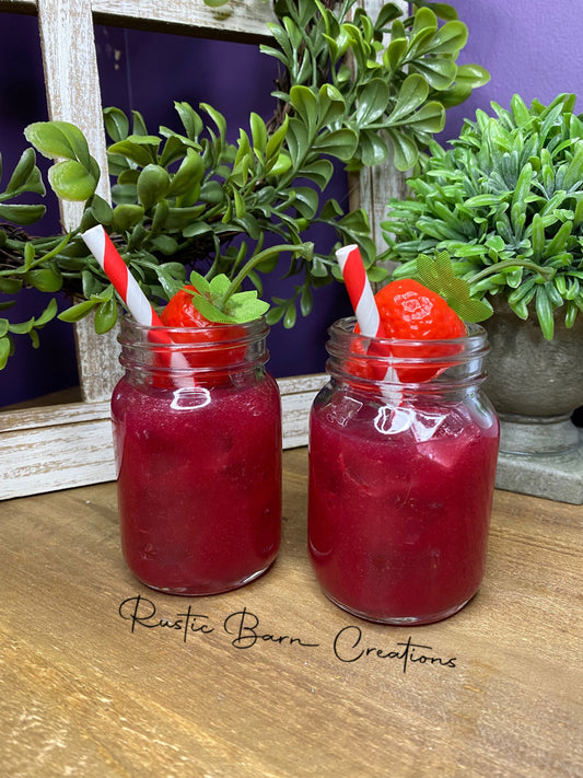 Faux strawberry lemonade, mini mason jar, tiered tray decor, Rae Dunn decor, farmhouse decor, faux drinks, faux lemonade, gift for mom