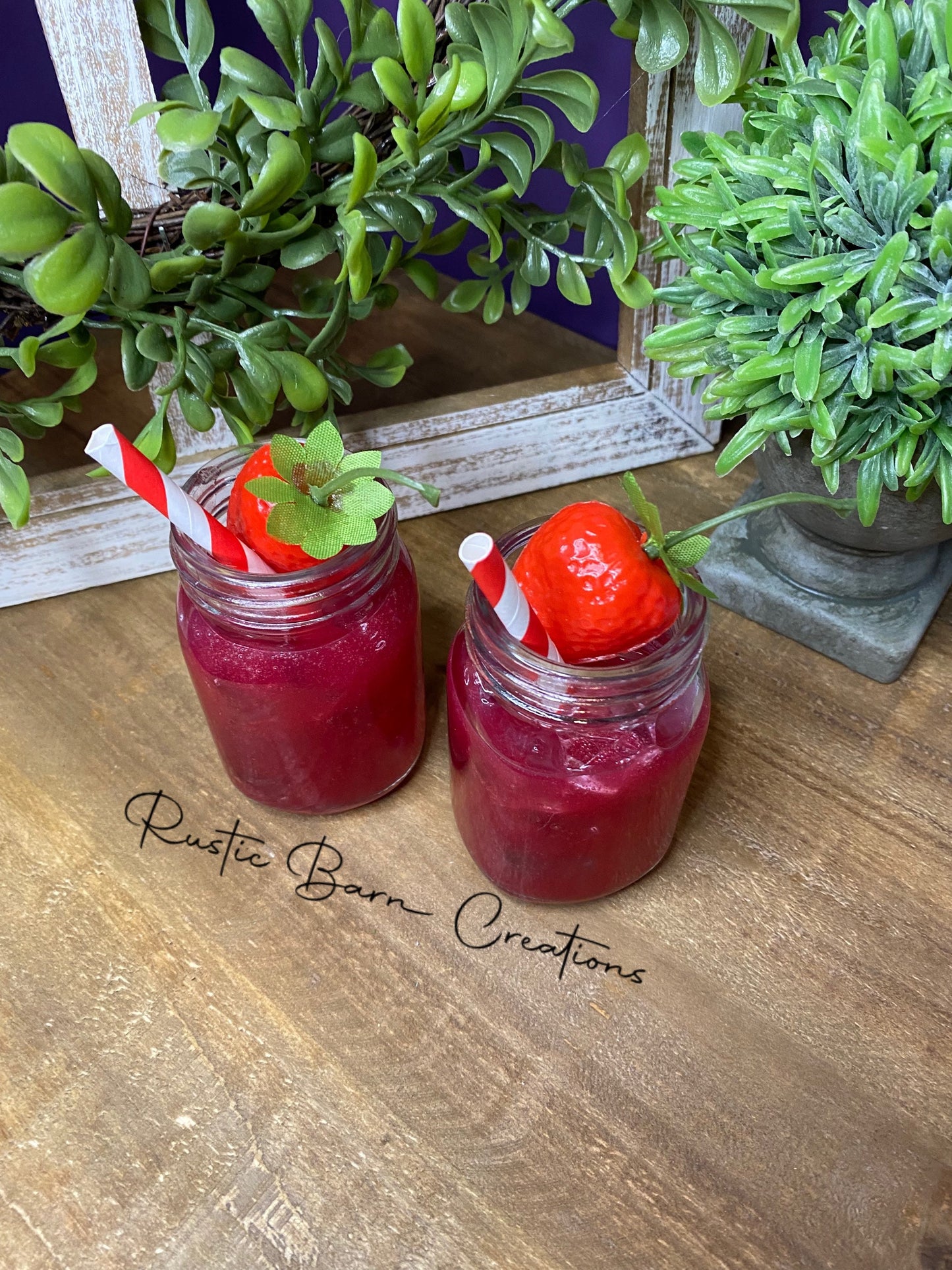 Faux strawberry lemonade, mini mason jar, tiered tray decor, Rae Dunn decor, farmhouse decor, faux drinks, faux lemonade, gift for mom