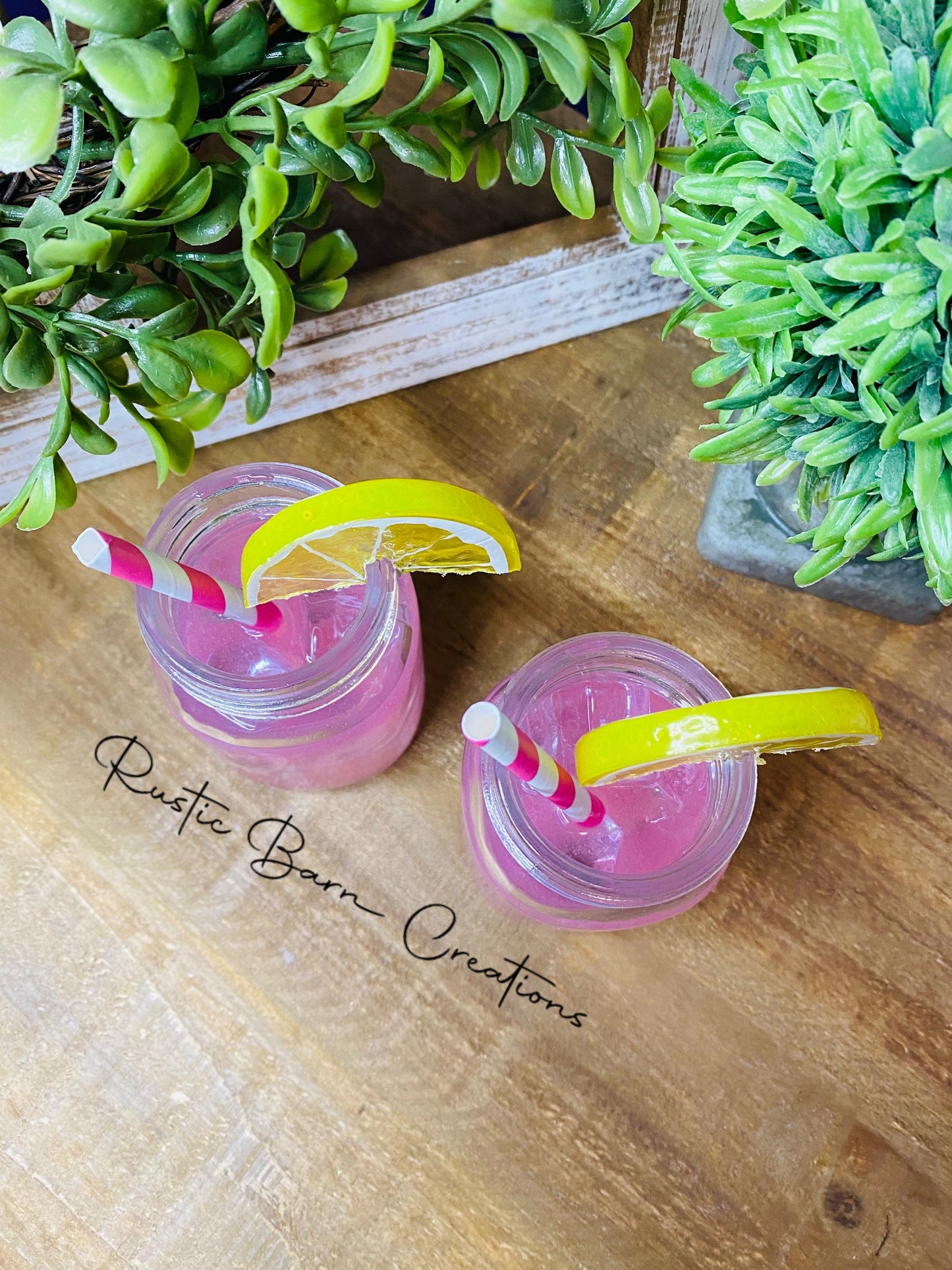 Faux lemonade, mini mason jar, tiered tray decor, Rae Dunn decor, farmhouse decor, faux drinks, gift for mom, faux pink lemonade