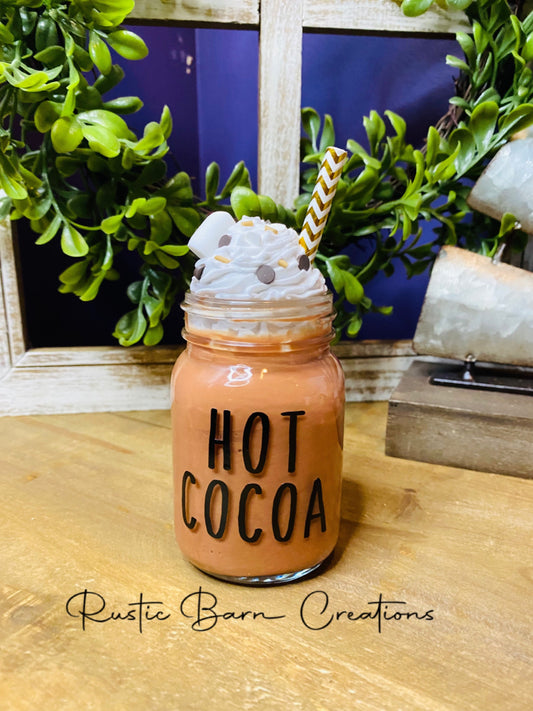 Faux hot cocoa, mini mason jar, tiered tray decor, Rae Dunn decor, farmhouse decor, faux drinks, gift for mother’s, faux hot chocolate